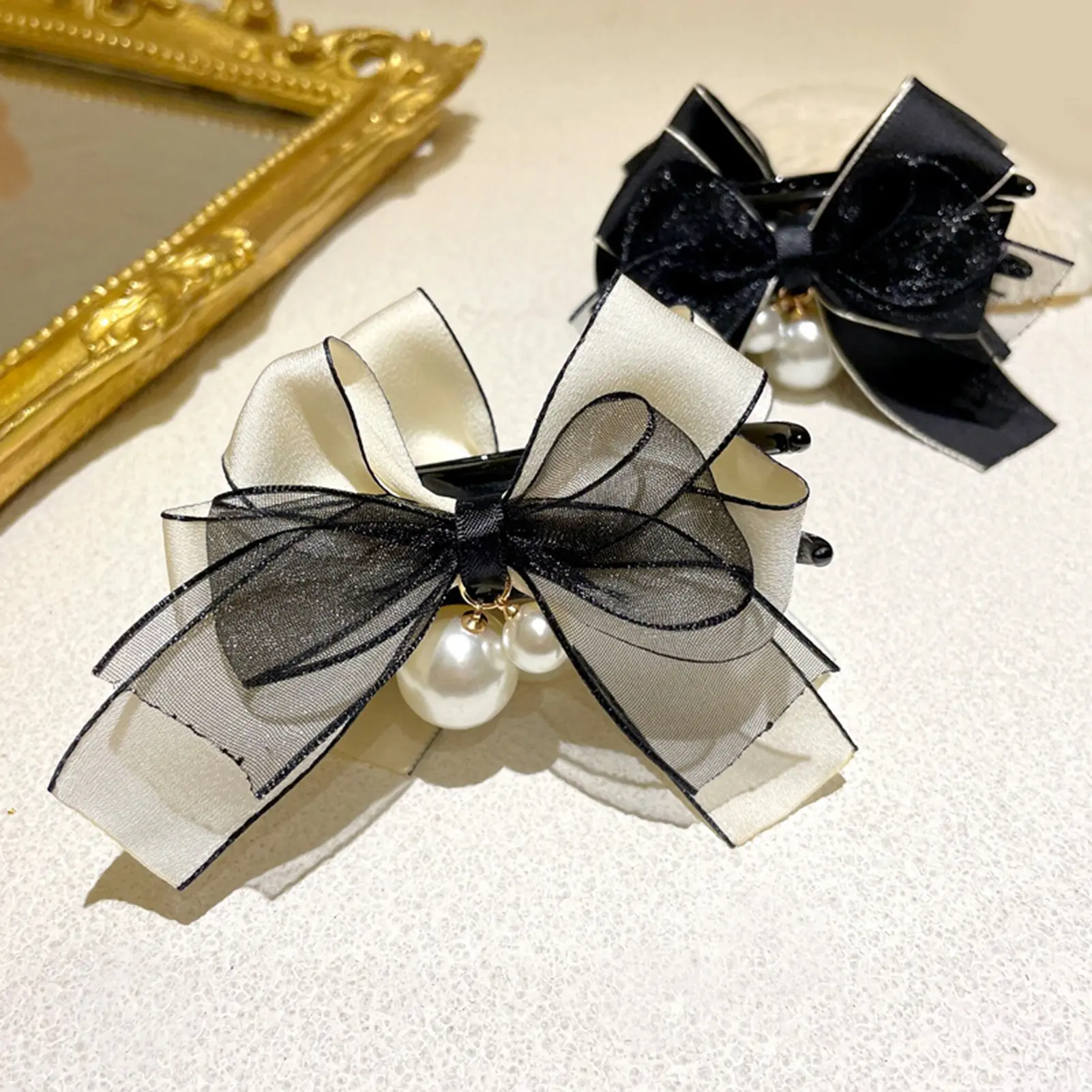 Korean Style Bowknot Hair Claw Fashion Gauze Satin Tassel Hair Clip For Women Gentle Vintage Large Bow Hair Claw Girls Hairpins