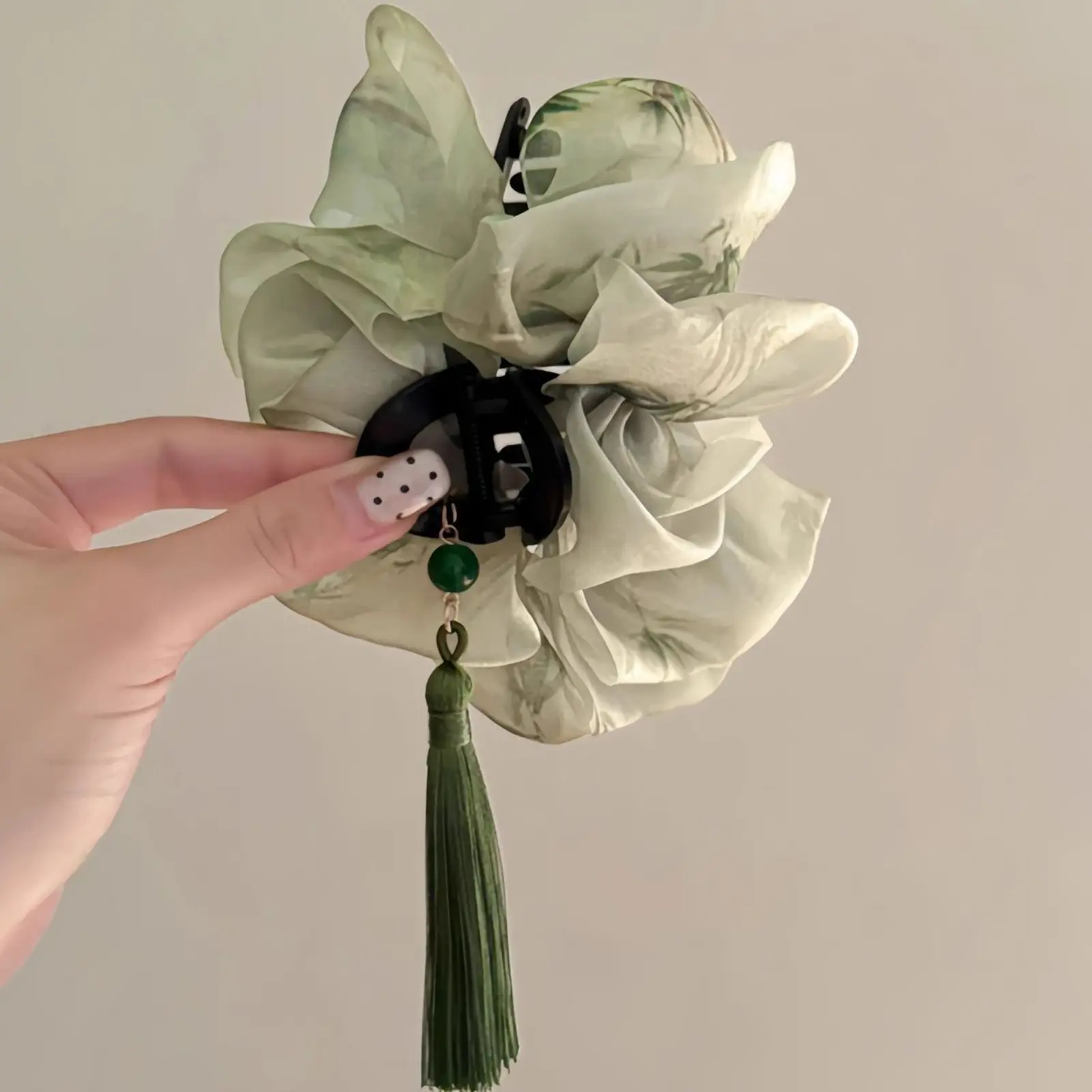 Vintage Chinese Style Tassel Hair Claw Ink Wash Gauze Shark Gripper For Women Cheongsam Dress Hair Accessory Trendy Hairpin