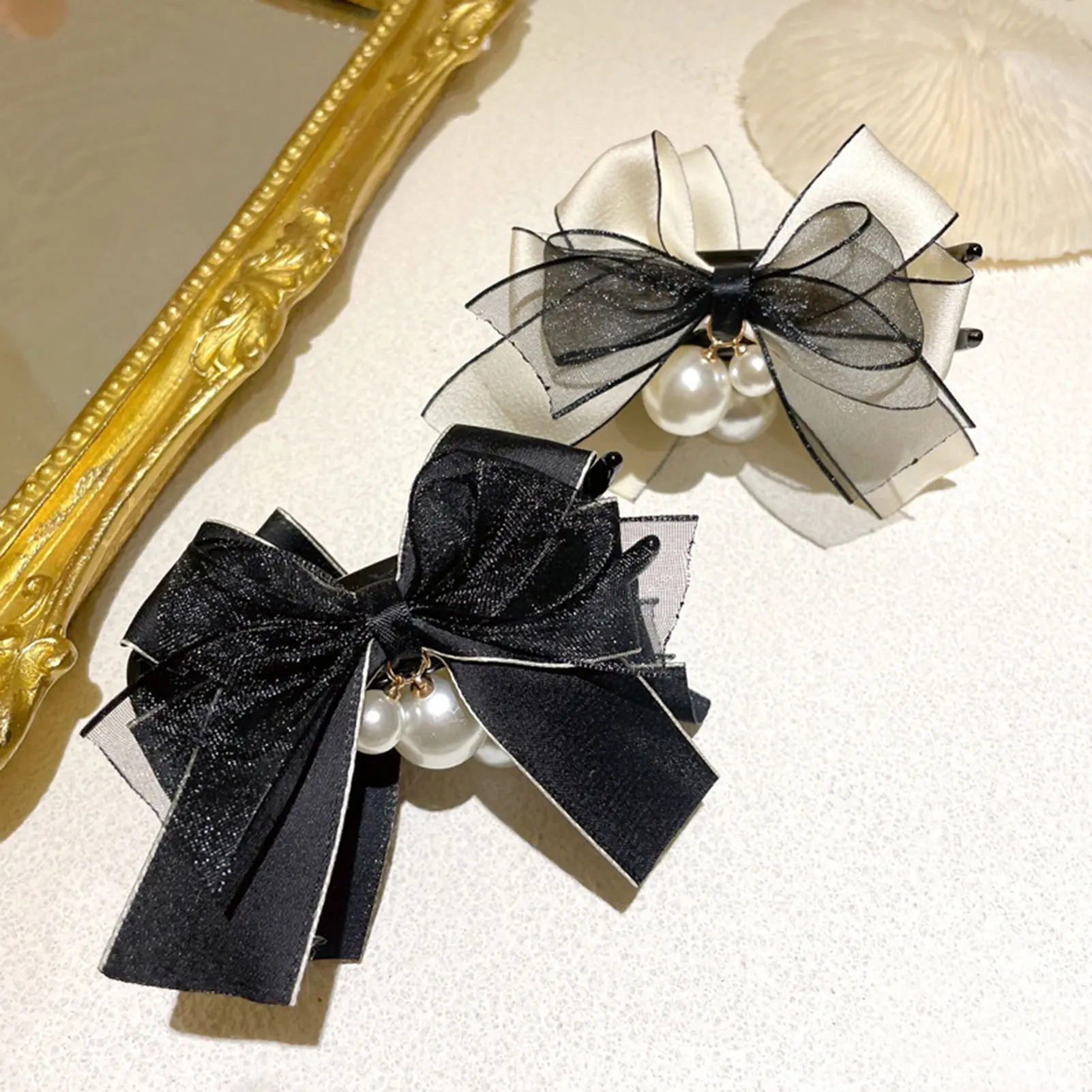 Korean Style Bowknot Hair Claw Fashion Gauze Satin Tassel Hair Clip For Women Gentle Vintage Large Bow Hair Claw Girls Hairpins