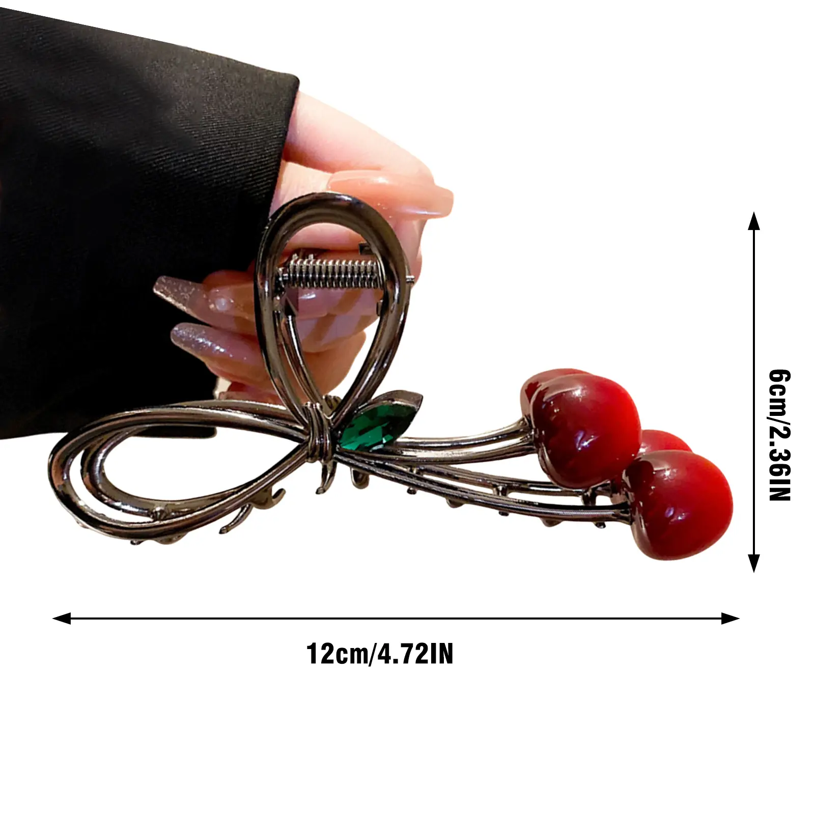 12cm Cherry Hair Claw For Women Trendy Exquisite Bowknot Shark Gripper Girls Daily Life Fashionable Jewelry Hair Accessories
