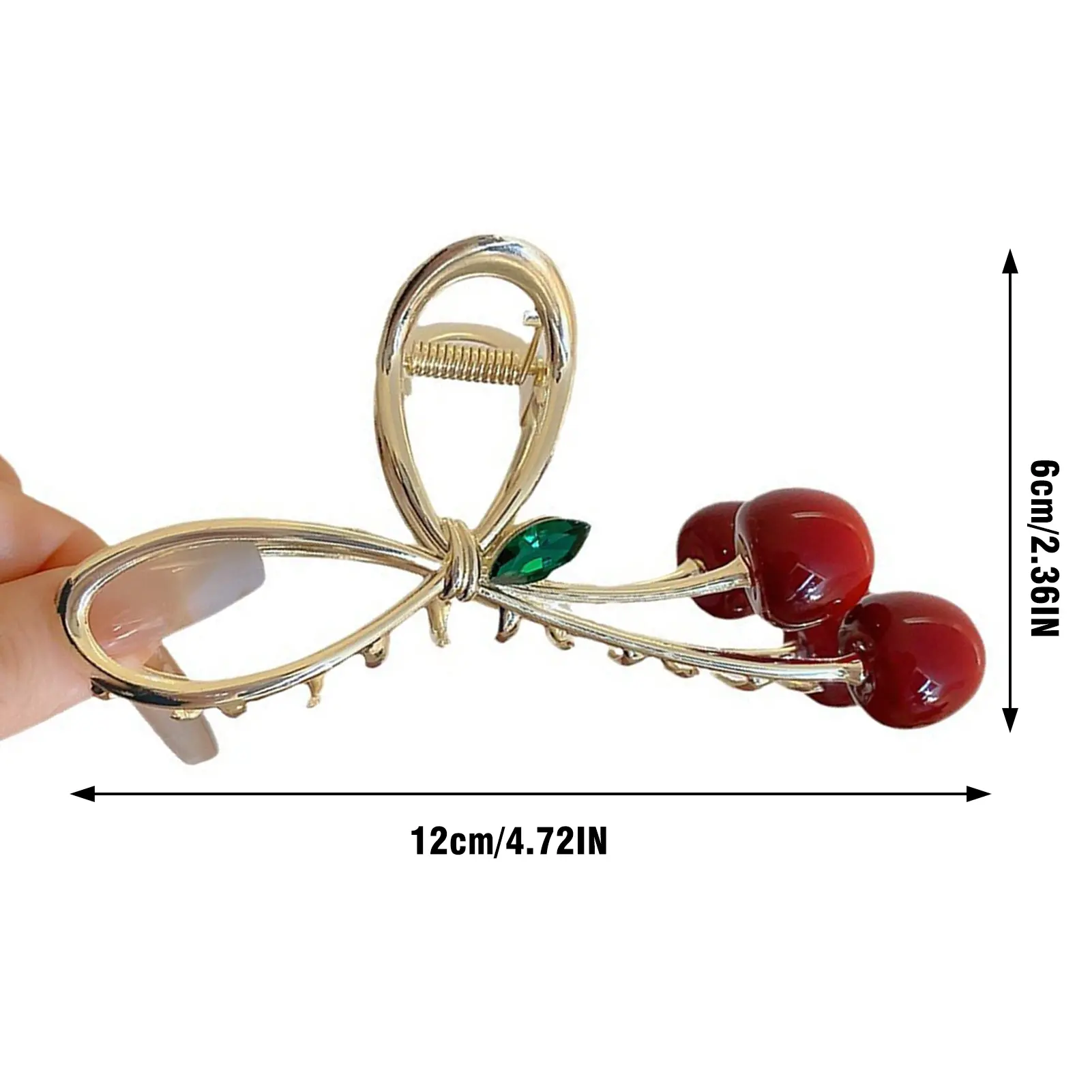 12cm Cherry Hair Claw For Women Trendy Exquisite Bowknot Shark Gripper Girls Daily Life Fashionable Jewelry Hair Accessories