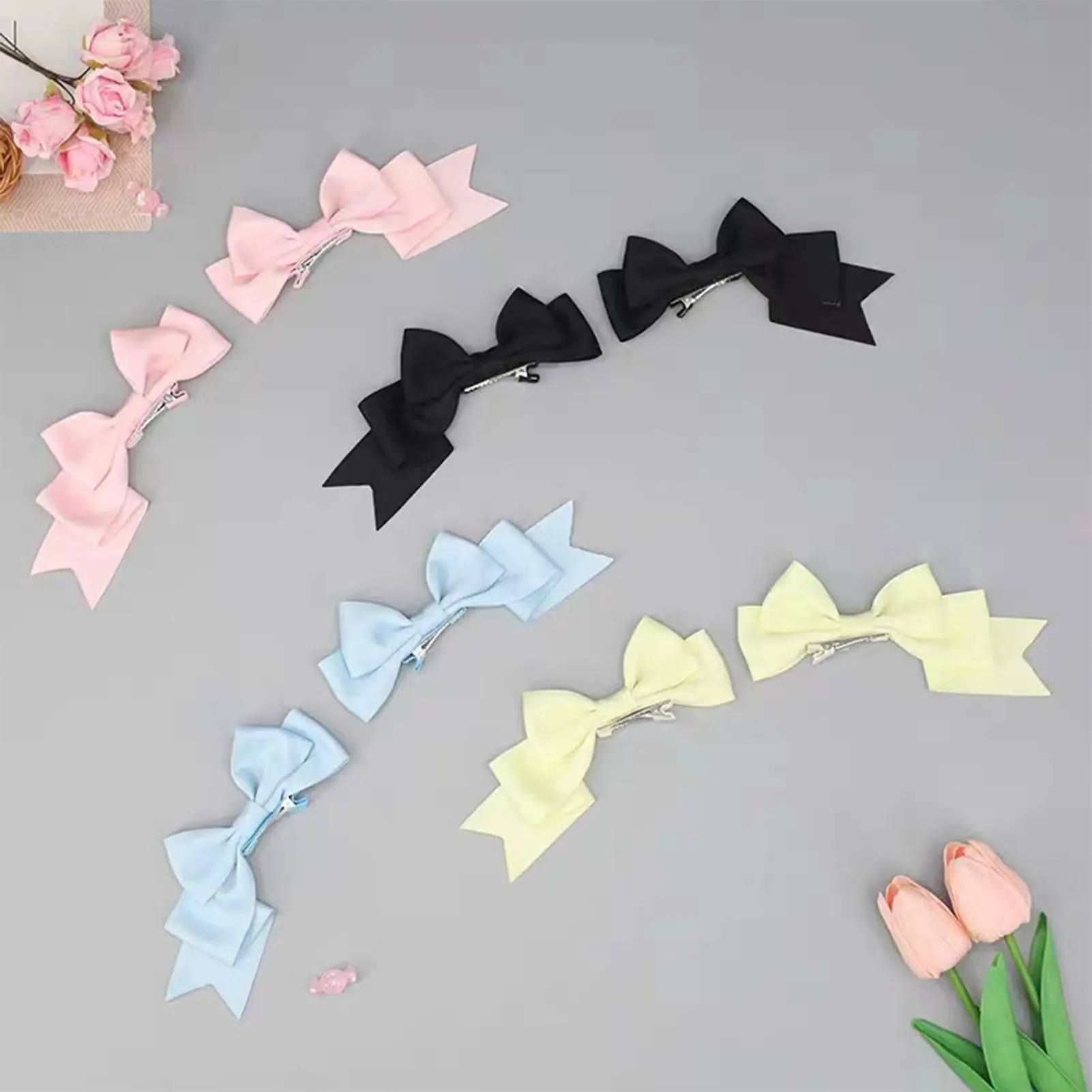 2pcs Bow Hair Clip Set Sweety Fabric Bowknot Hair Clips Lolita JK Uniform Hair Accessories Girls Fashion Hairpin Duckbill Clips