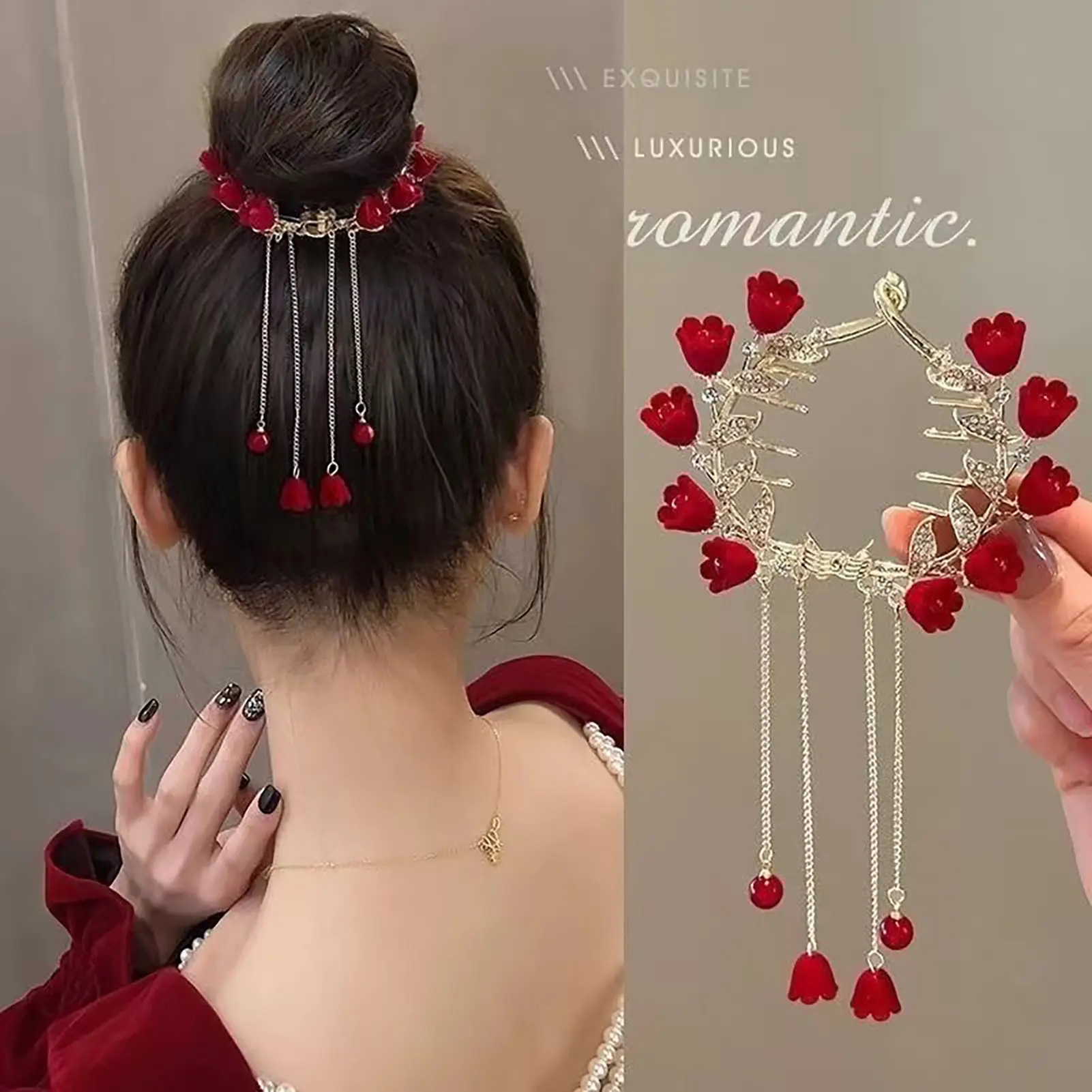 Girls Meatball Head Hair Claw Exquisite Glitter Flower Butterfly Shape Hair Clips Trendy Tassel High Ponytail Gripper Hairpin