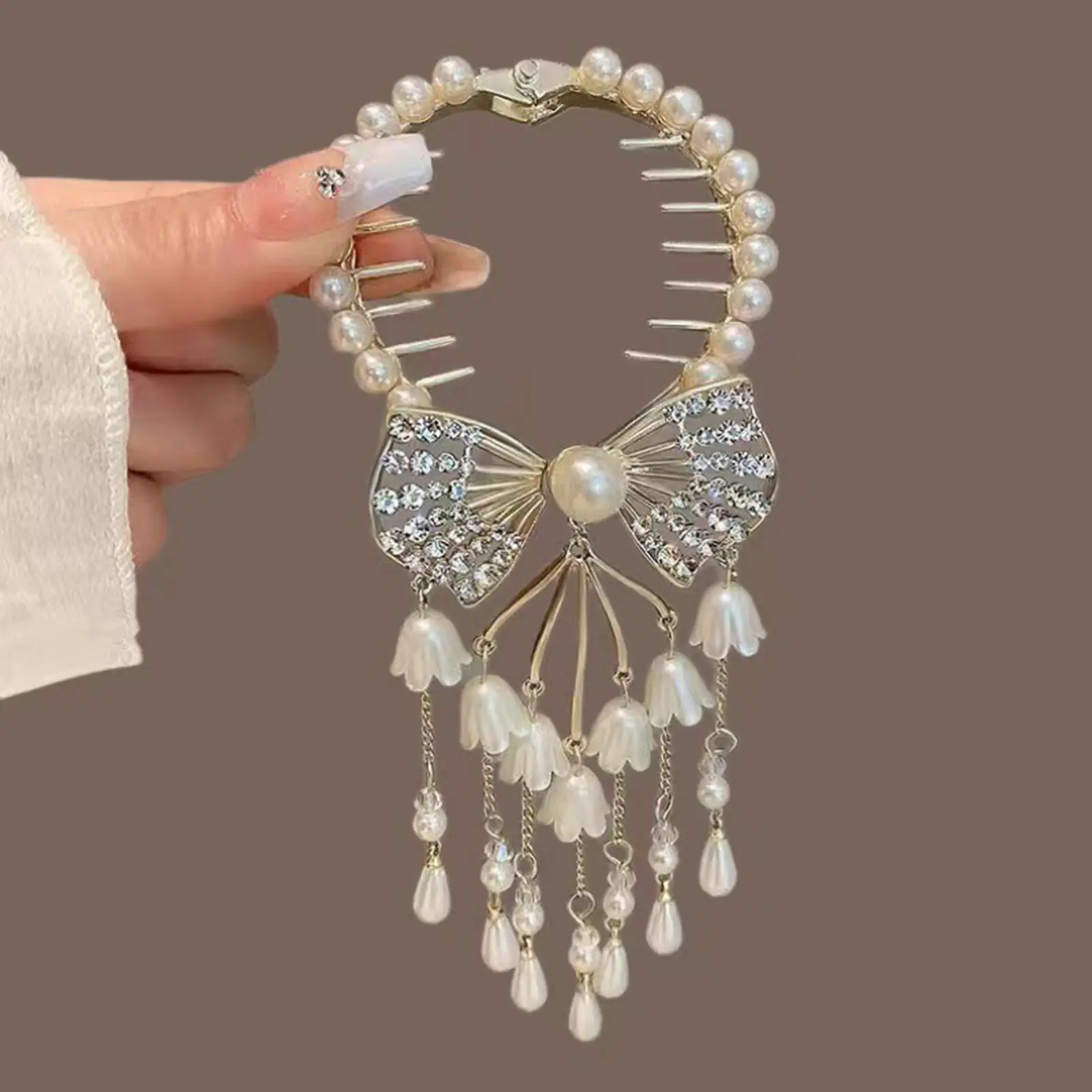 Girls Meatball Head Hair Claw Exquisite Glitter Flower Butterfly Shape Hair Clips Trendy Tassel High Ponytail Gripper Hairpin