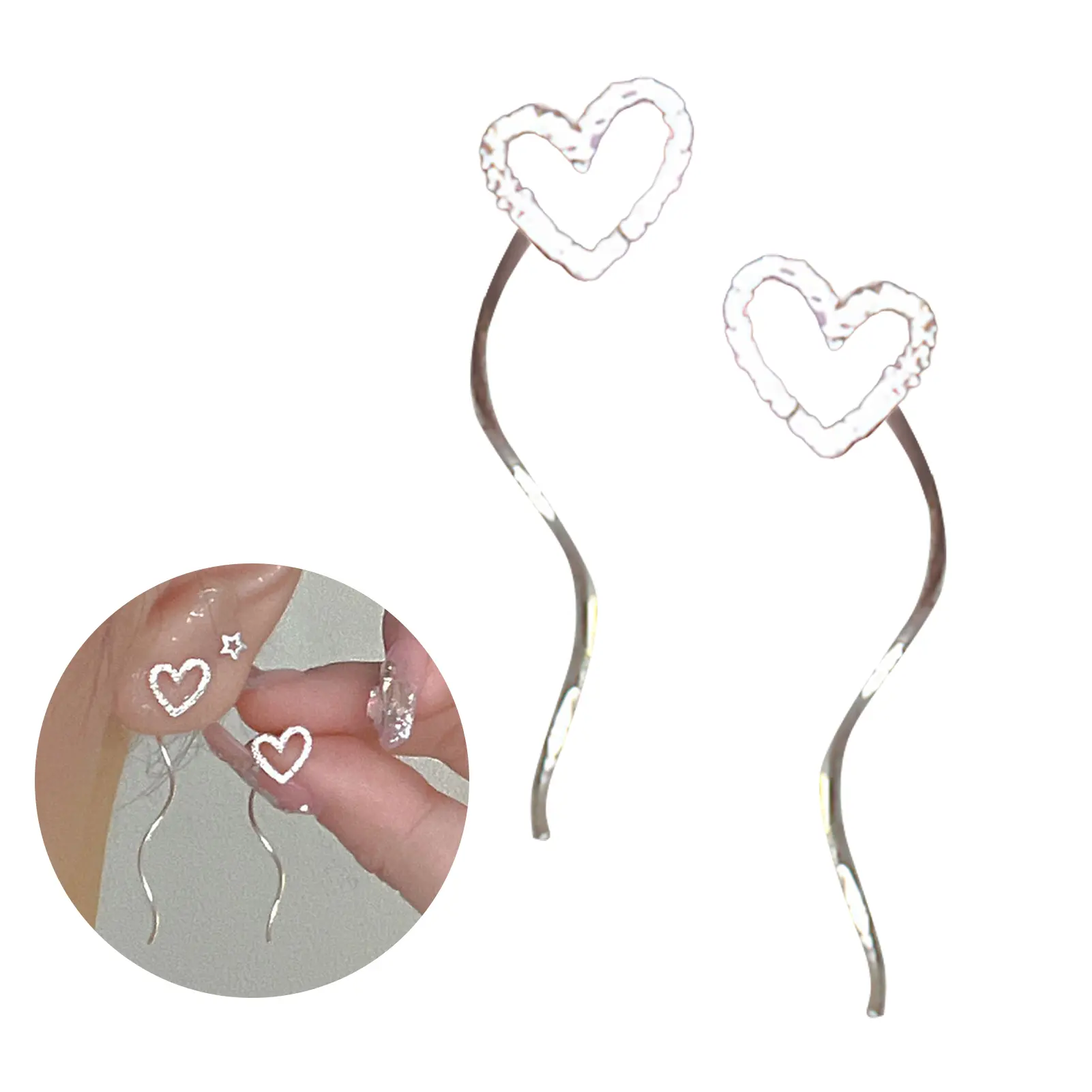 Trendy Zircon Earrings Creative Hollowed Heart-shaped Silver Earrings For Women Sweety Y2K Glitter Ear Line Jewelry Accessories