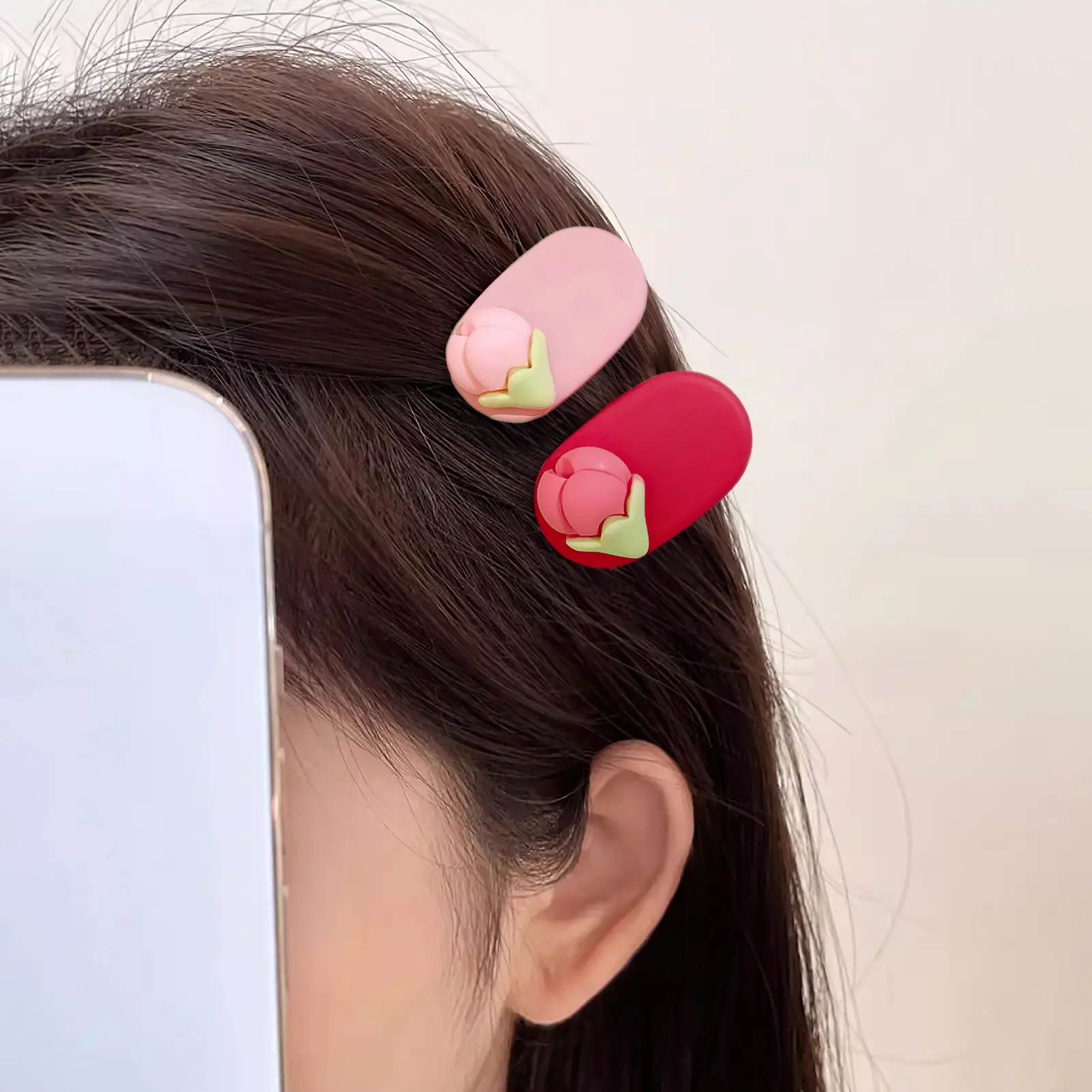 2pcs Dopamine Hair Clip Cute Cartoon Tulip Hair Clip For Women Vitality Girl Pink Hair Clip Festival Party Gift For Friend Kids