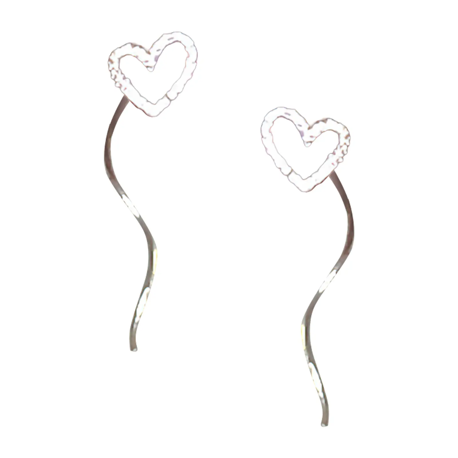 Trendy Zircon Earrings Creative Hollowed Heart-shaped Silver Earrings For Women Sweety Y2K Glitter Ear Line Jewelry Accessories
