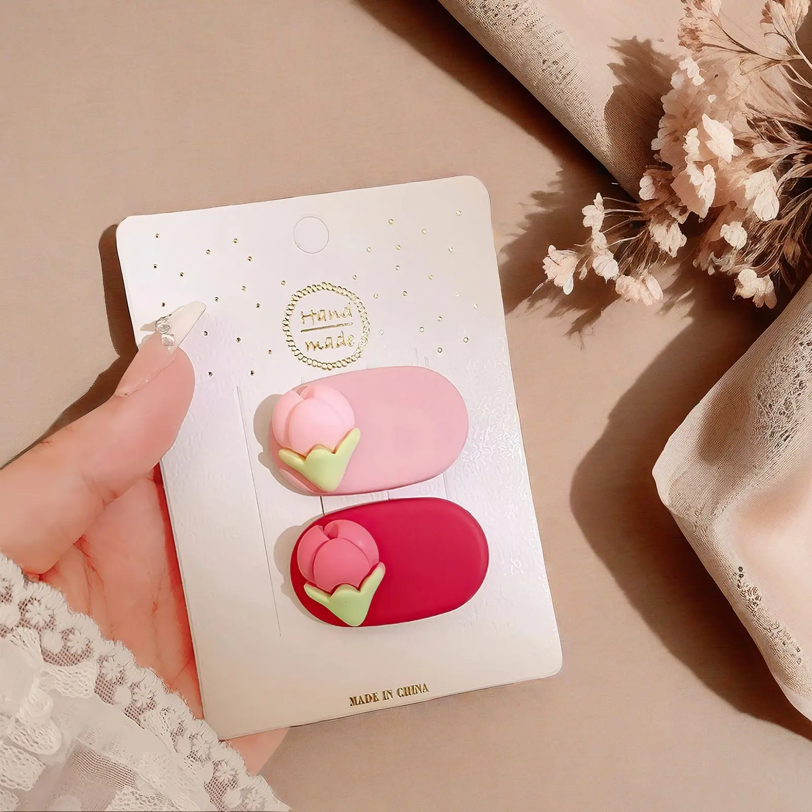 2pcs Dopamine Hair Clip Cute Cartoon Tulip Hair Clip For Women Vitality Girl Pink Hair Clip Festival Party Gift For Friend Kids
