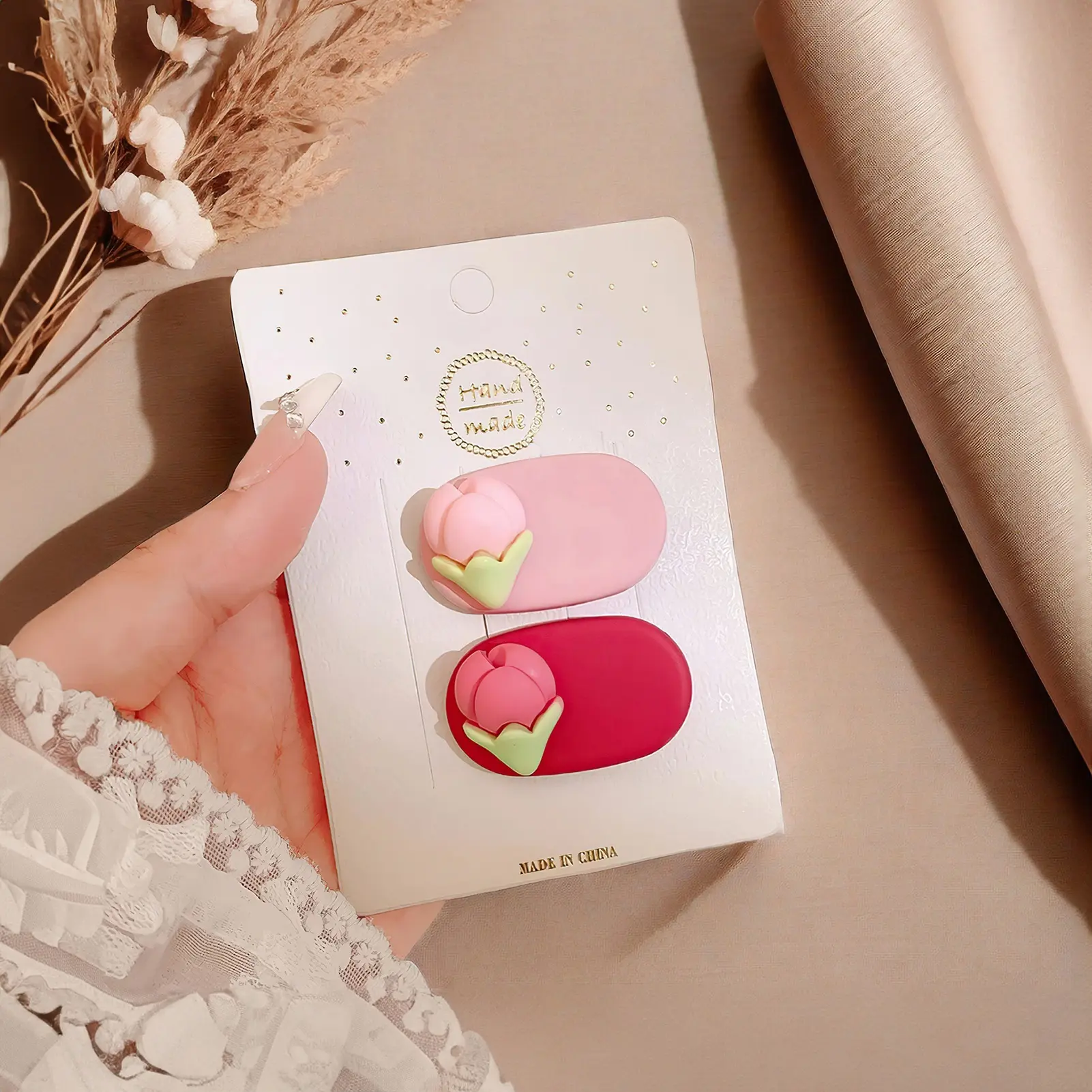2pcs Dopamine Hair Clip Cute Cartoon Tulip Hair Clip For Women Vitality Girl Pink Hair Clip Festival Party Gift For Friend Kids