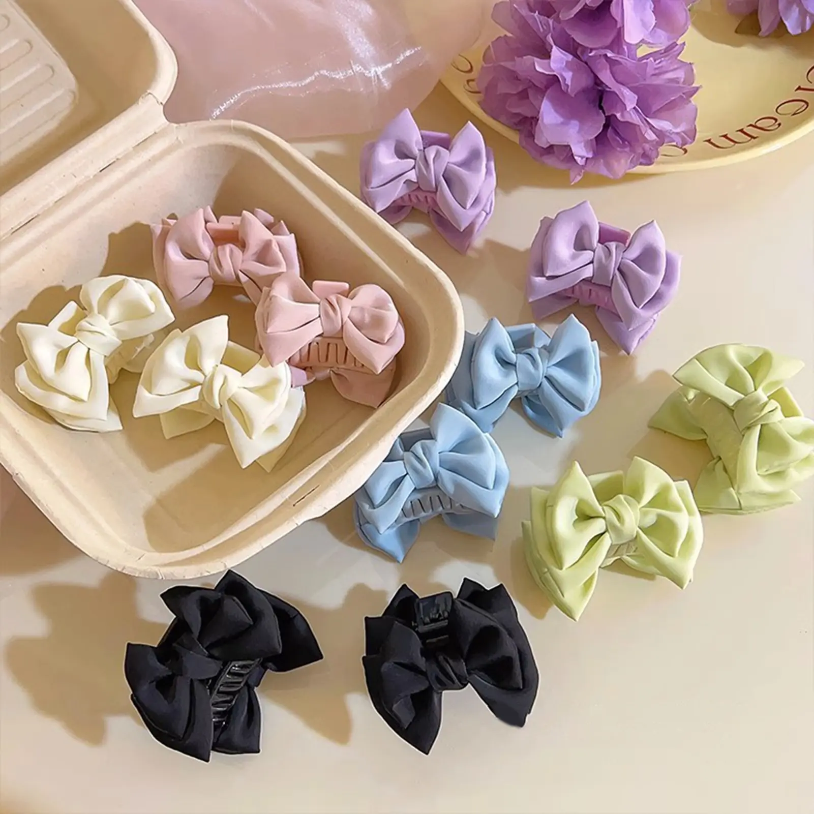 1pc Bowknot Hair Claw For Women 3.5cm Mini Satin Bow Hair Clip Sweety Korean Style Shark Gripper Girls Trendy Hair Accessories