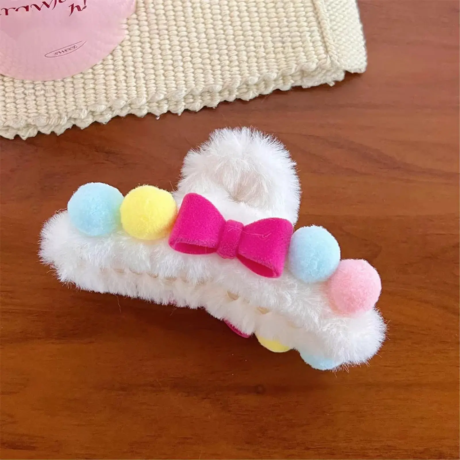 Cartoon Plush Hair Accessories Cute Bowknot Colorful Hair Clip For Women Autumn Winter Kawaii Hair Claw Girls Sweety Hair Rope