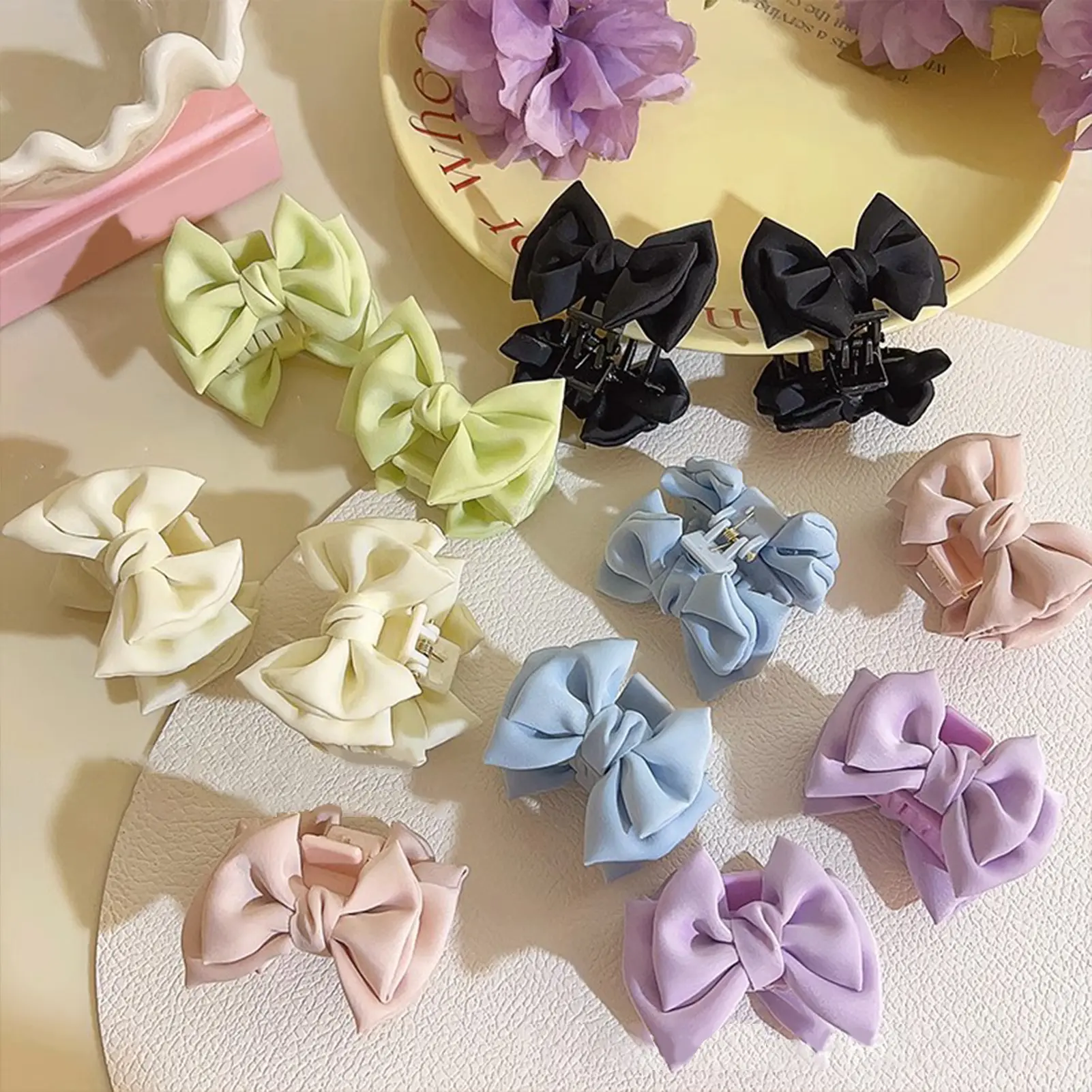 1pc Bowknot Hair Claw For Women 3.5cm Mini Satin Bow Hair Clip Sweety Korean Style Shark Gripper Girls Trendy Hair Accessories