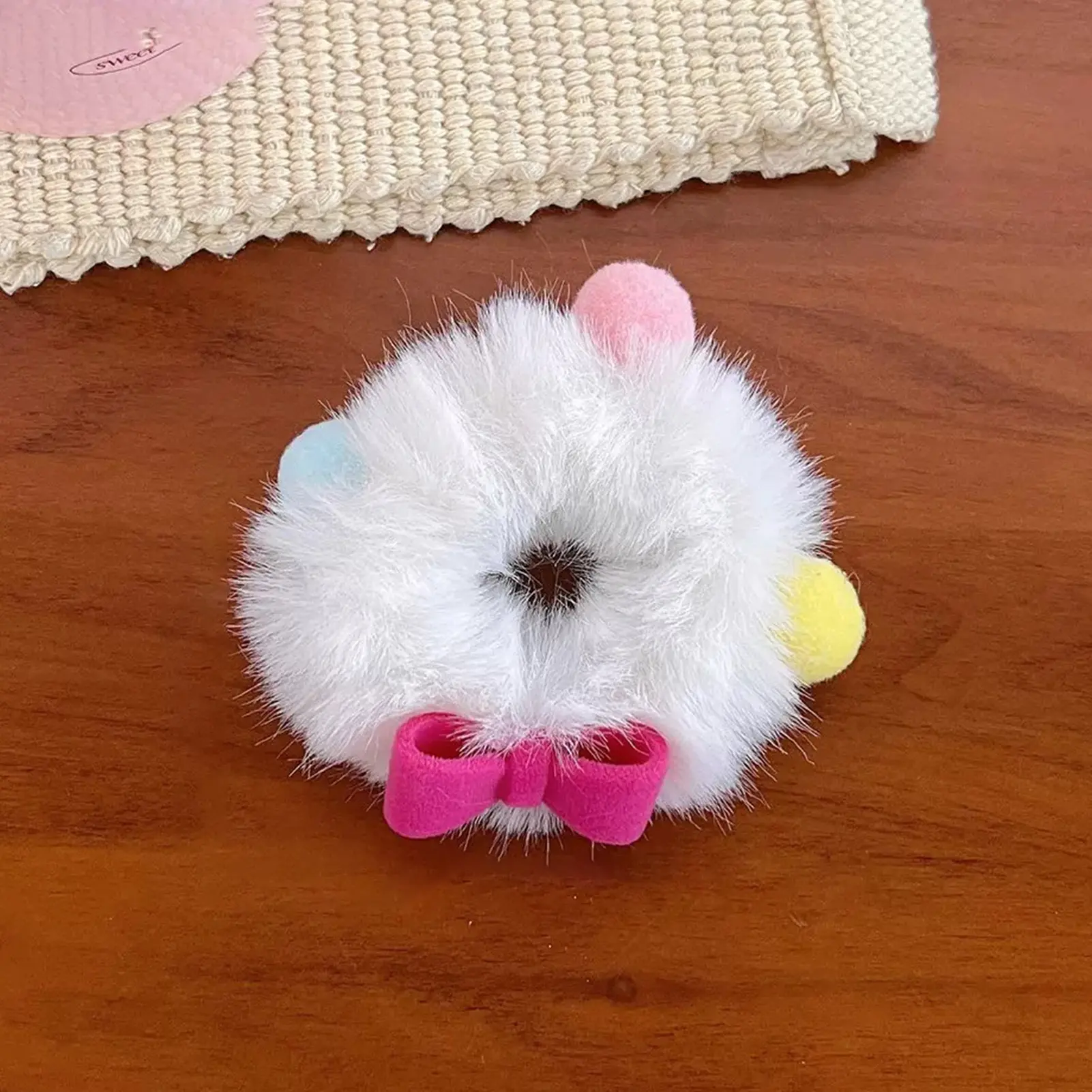 Cartoon Plush Hair Accessories Cute Bowknot Colorful Hair Clip For Women Autumn Winter Kawaii Hair Claw Girls Sweety Hair Rope