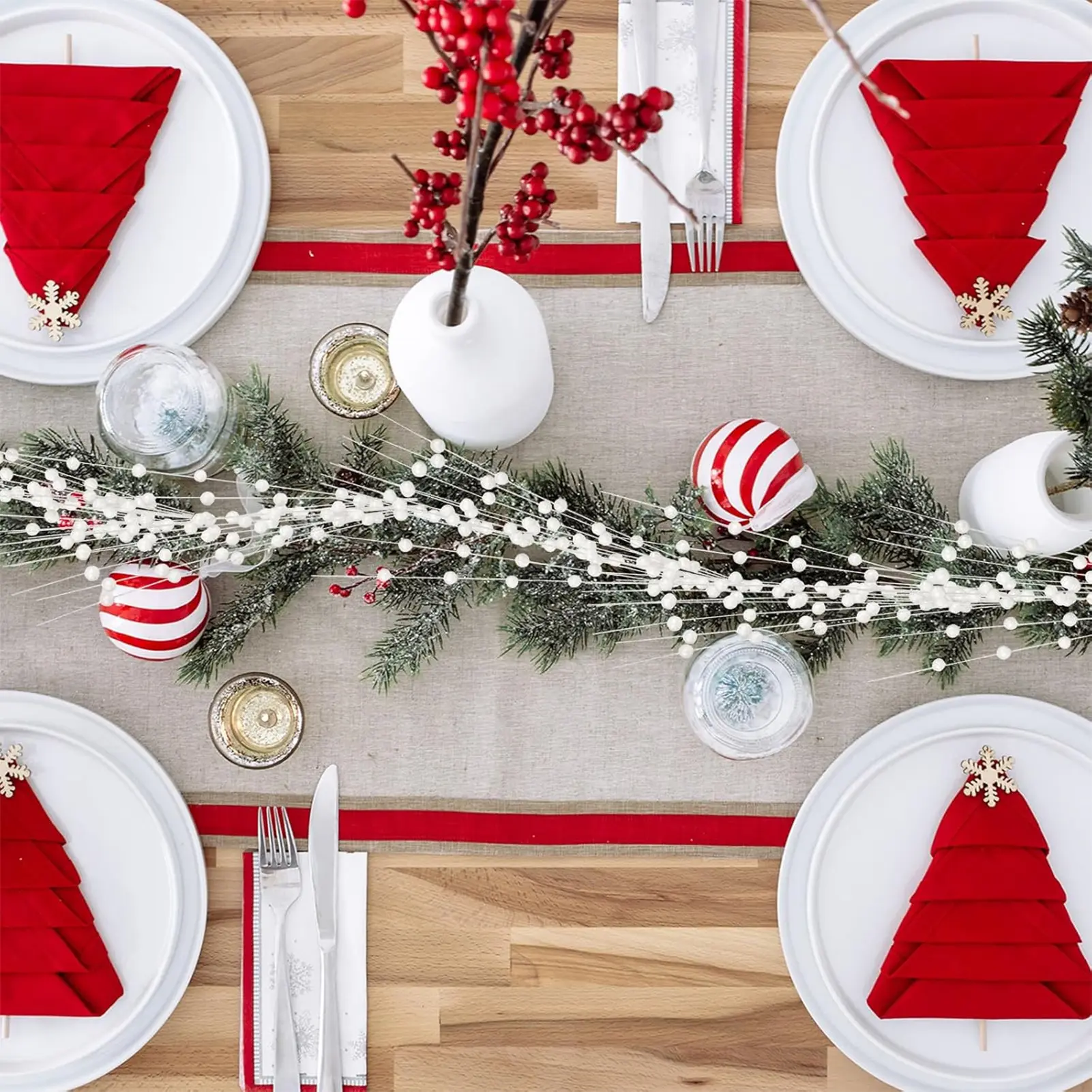 43cm Christmas Decoration Branch White Bead Berry Branches For Xmas Tree Fireplace Garland Decor Festival Party Decoration Props
