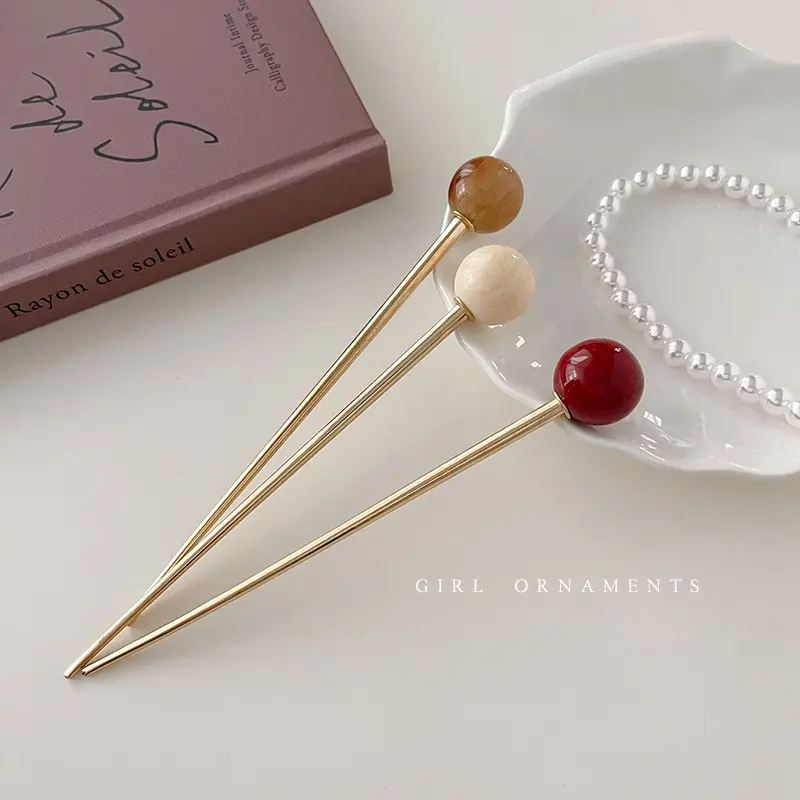 15cm Creative Ball Shape Hairpin For Women Sweety Dopamine Color Hair Stick Daily Hair Accessories Exquisite Hair Pins Hairclips