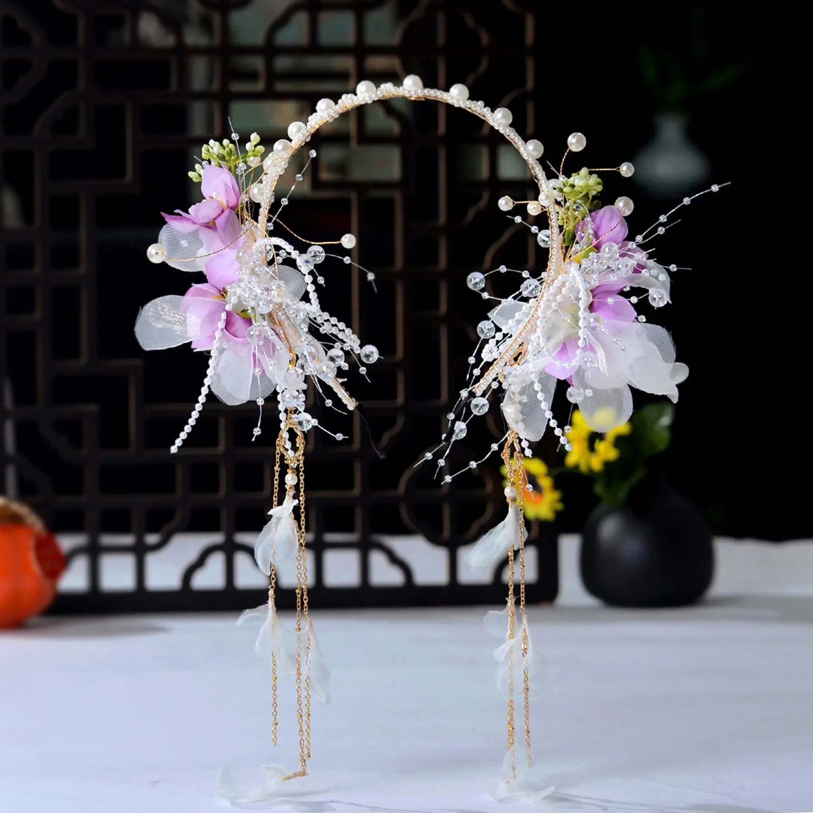 Sweety Fairy Hair Crown For Women Exquisite Pearl Flower Tassel Hair Band Elegant Jewelry Flower Crown Trendy Floral Headband