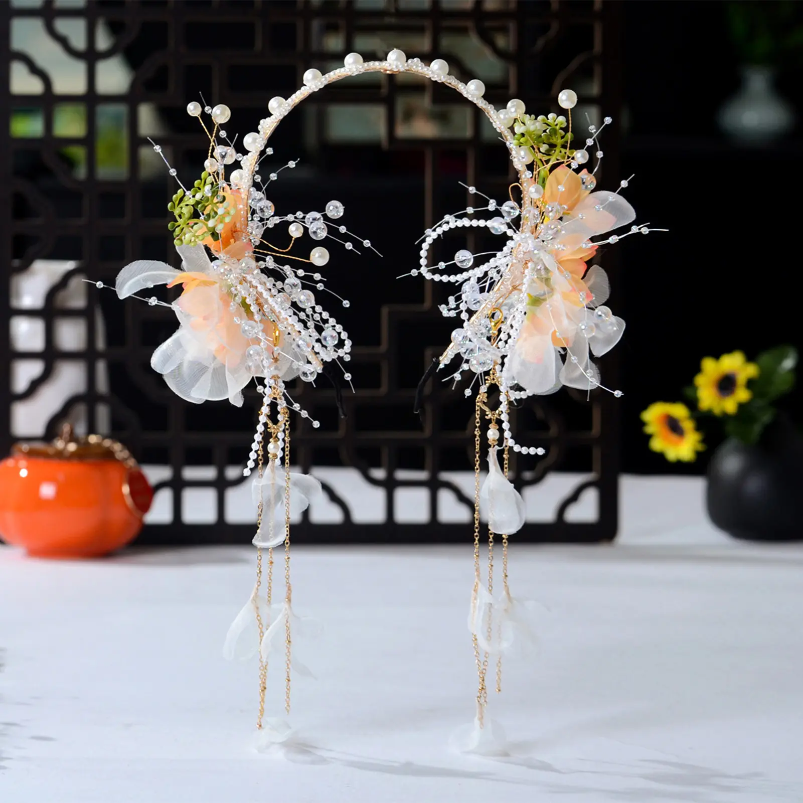 Sweety Fairy Hair Crown For Women Exquisite Pearl Flower Tassel Hair Band Elegant Jewelry Flower Crown Trendy Floral Headband