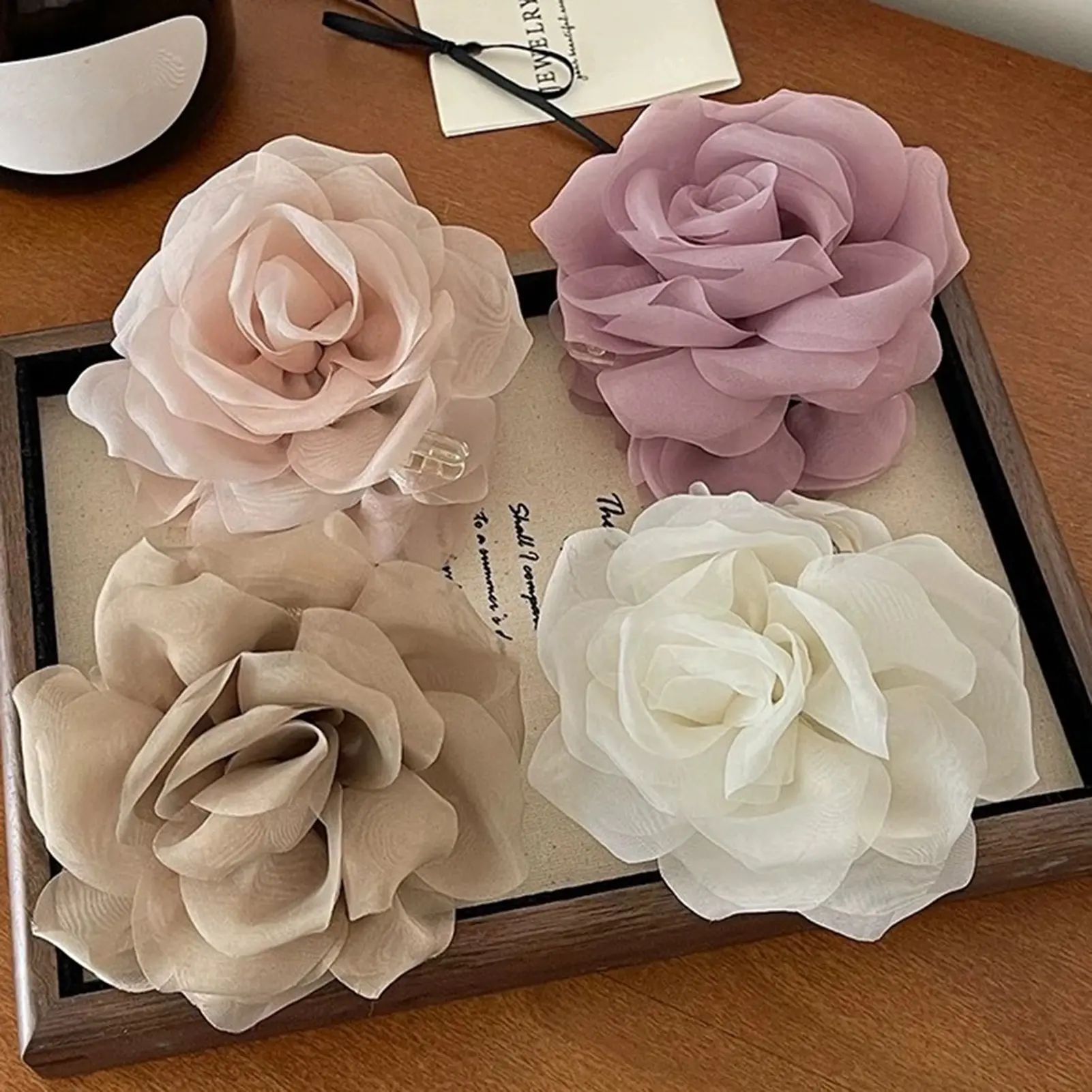 Fashion Flower Hair Claw For Women Gentle Handmade Gauze Rose Shark Hair Gripper Girls Daily Life Exquisite Hair Accessories