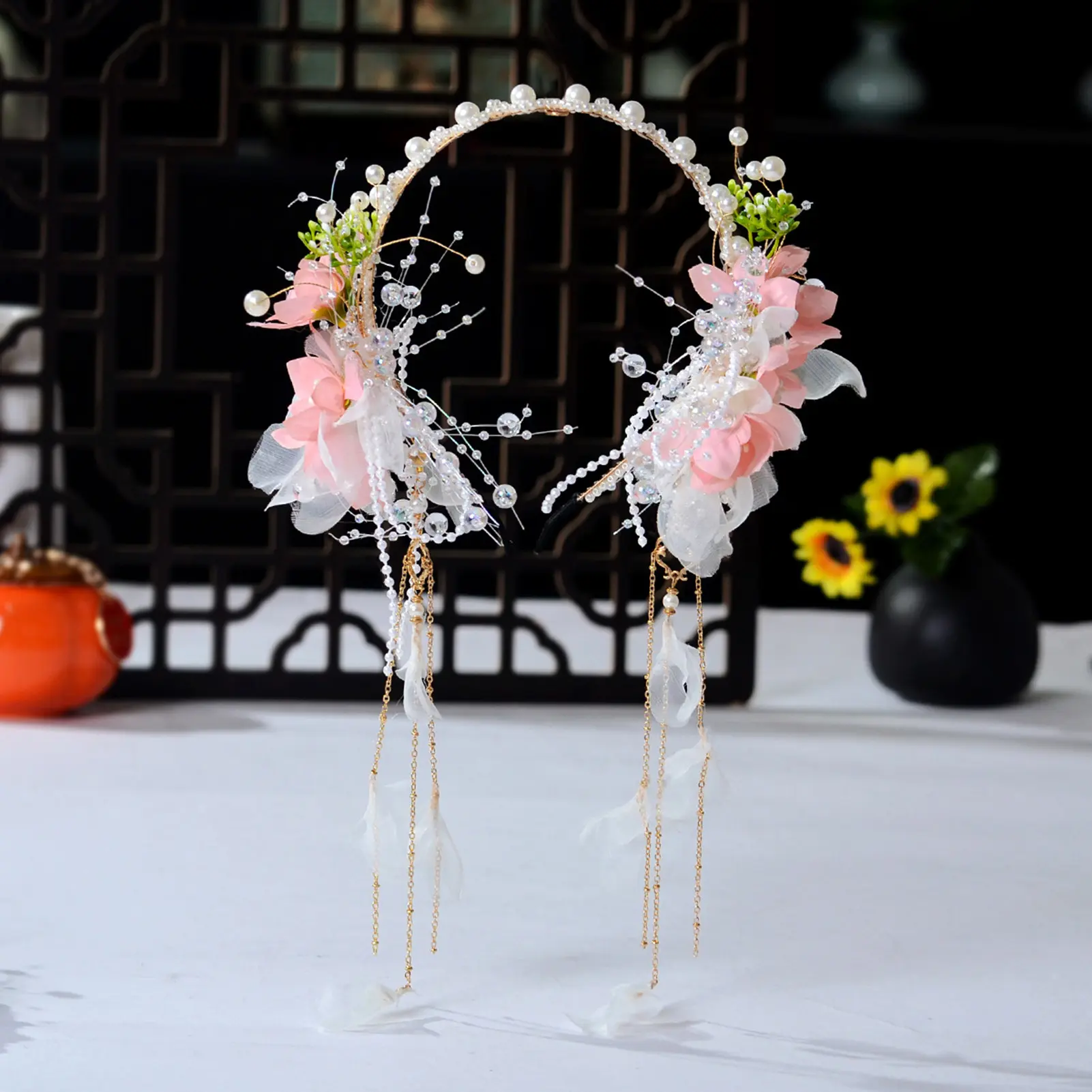 Sweety Fairy Hair Crown For Women Exquisite Pearl Flower Tassel Hair Band Elegant Jewelry Flower Crown Trendy Floral Headband