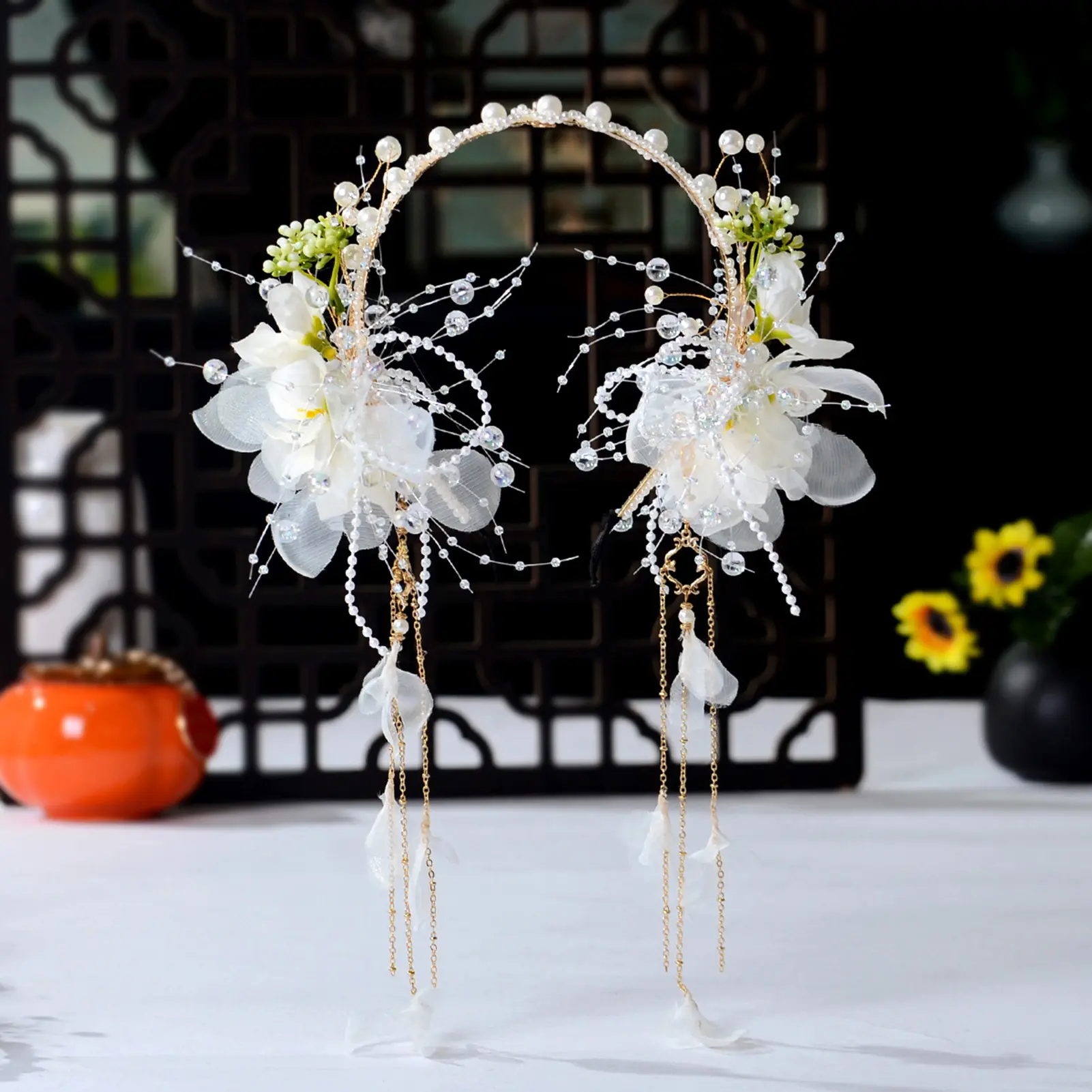 Sweety Fairy Hair Crown For Women Exquisite Pearl Flower Tassel Hair Band Elegant Jewelry Flower Crown Trendy Floral Headband