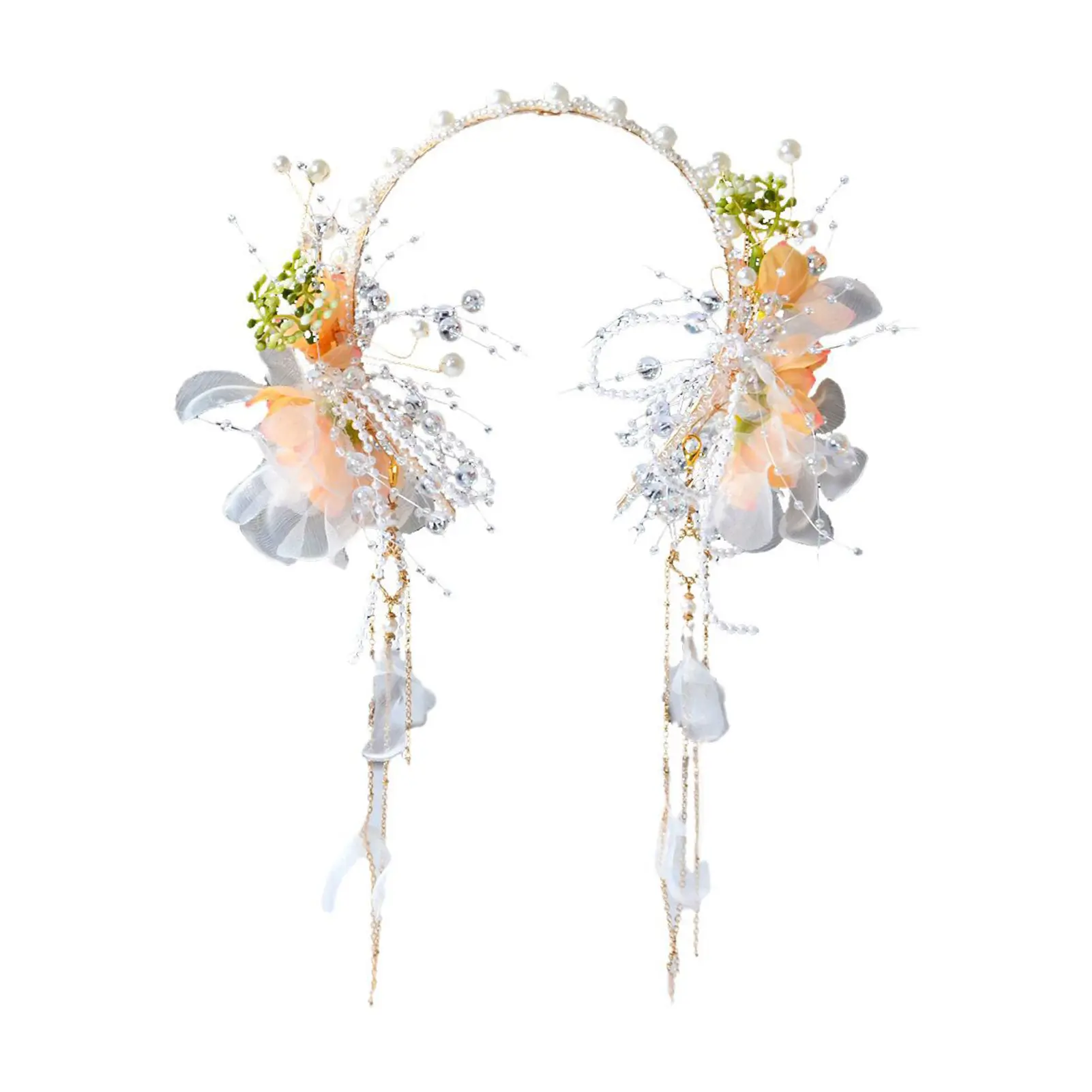 Sweety Fairy Hair Crown For Women Exquisite Pearl Flower Tassel Hair Band Elegant Jewelry Flower Crown Trendy Floral Headband