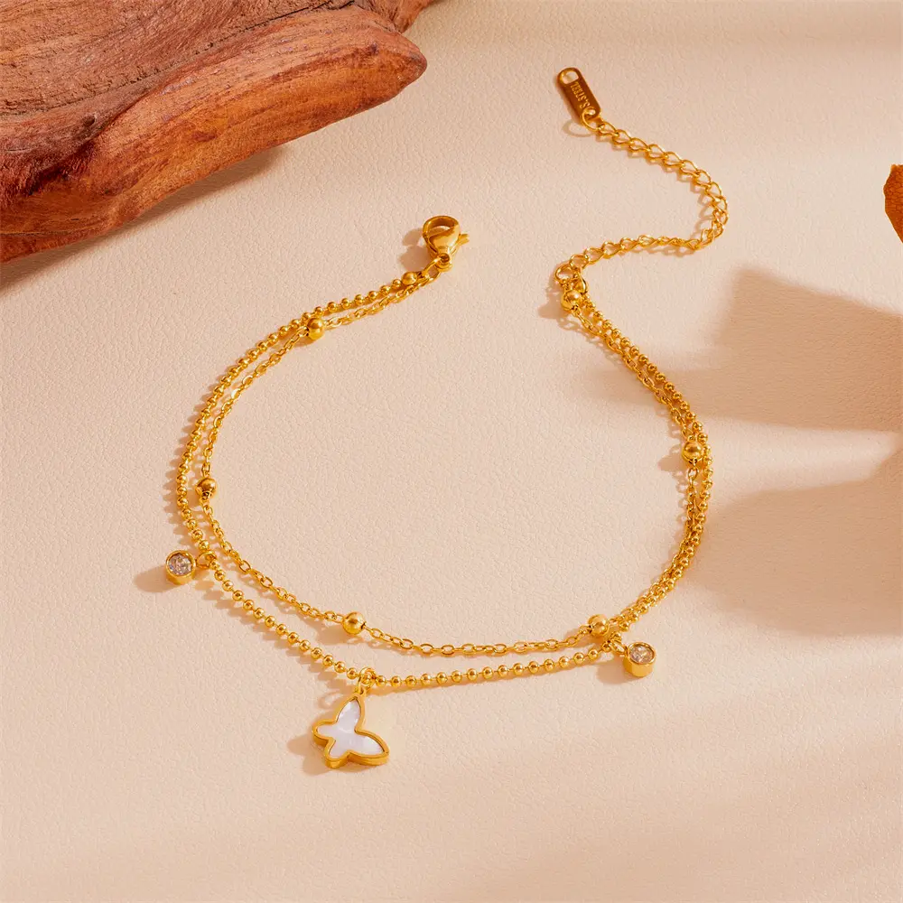 Sweety Butterfly Girls Bracelet Anklets Glitter Stainless Steel Body Chain Summer Sea Beach Hand Foot Decor Jewelry Accessories