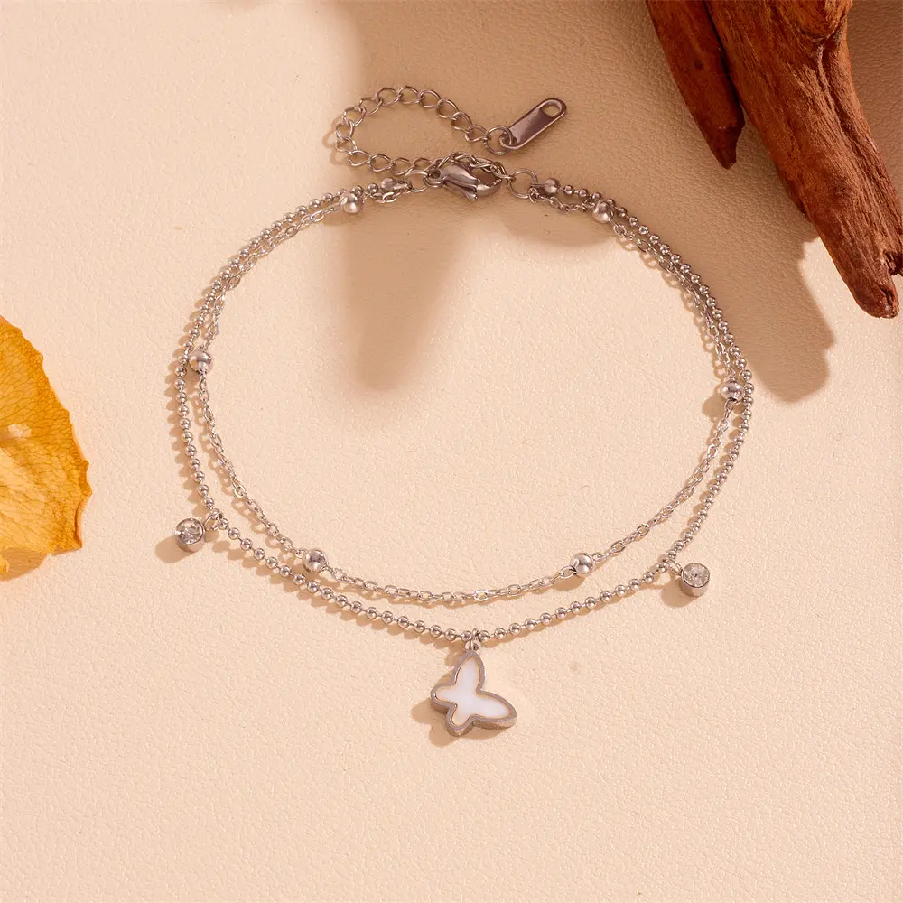 Sweety Butterfly Girls Bracelet Anklets Glitter Stainless Steel Body Chain Summer Sea Beach Hand Foot Decor Jewelry Accessories