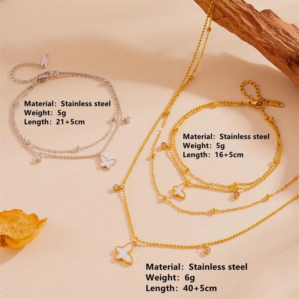Sweety Butterfly Girls Bracelet Anklets Glitter Stainless Steel Body Chain Summer Sea Beach Hand Foot Decor Jewelry Accessories