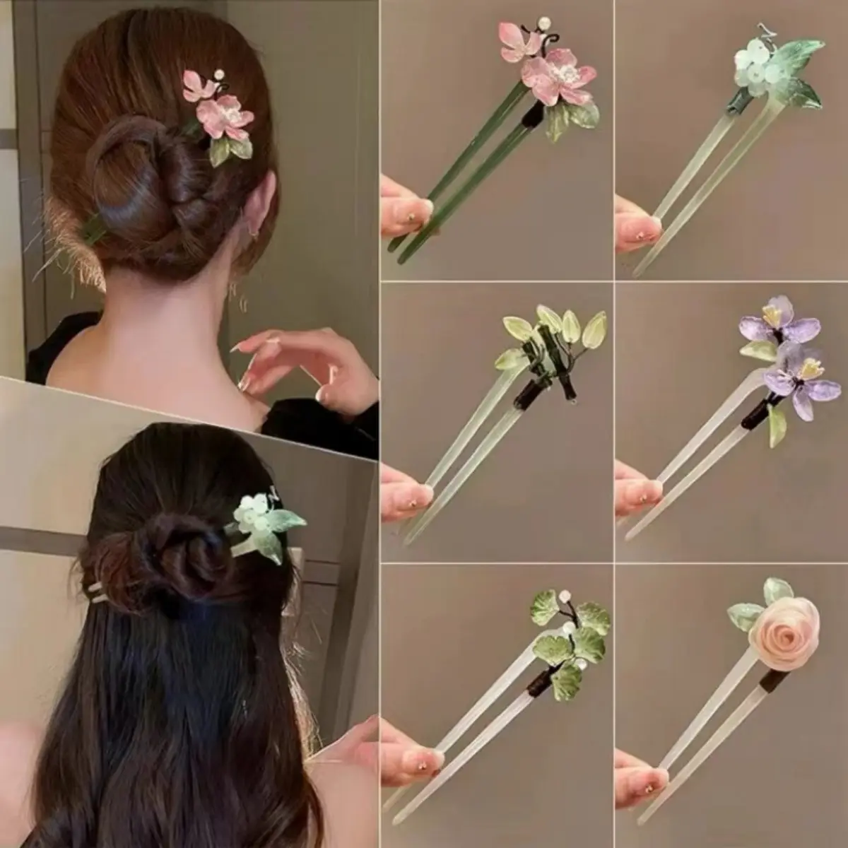 Charmful U Shaped Hairpin For Women Chinese Style Flower Hair Stick Girls Fashion Hair Accessories Elegant Fairy Floral Hair Pin