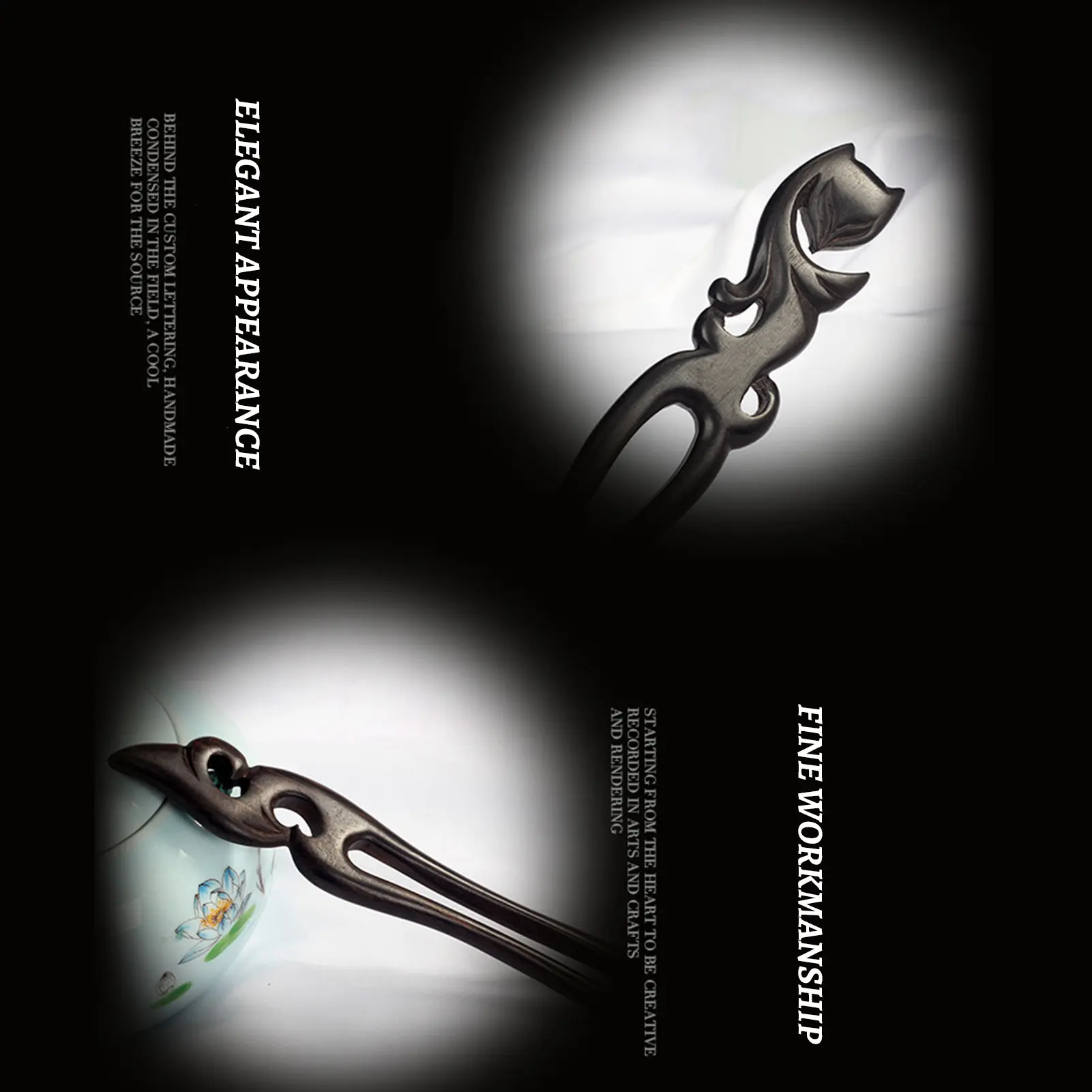 U Shape Hairpin For Women Creative Fox Shaped Handmade Ebony Hairpin Elegant Chinese Style Hair Stick Hanfu Hair Accessories