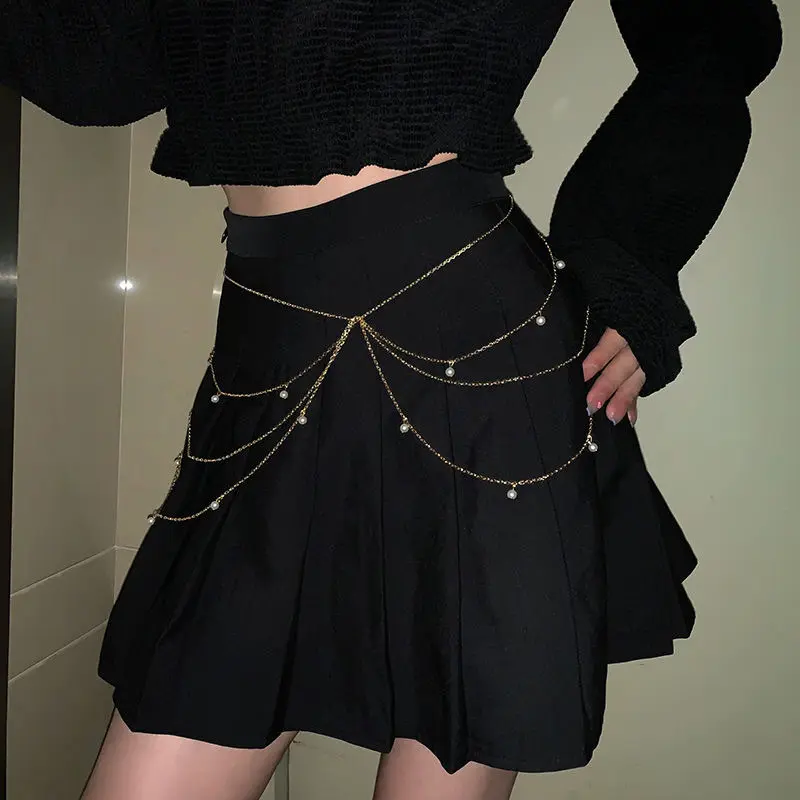 Y2K Metal Waist Chain For Women Trendy Multi Layer Pearl Belt Girls Fashionable Jewelry Waist Chain Summer Sexy Body Chain