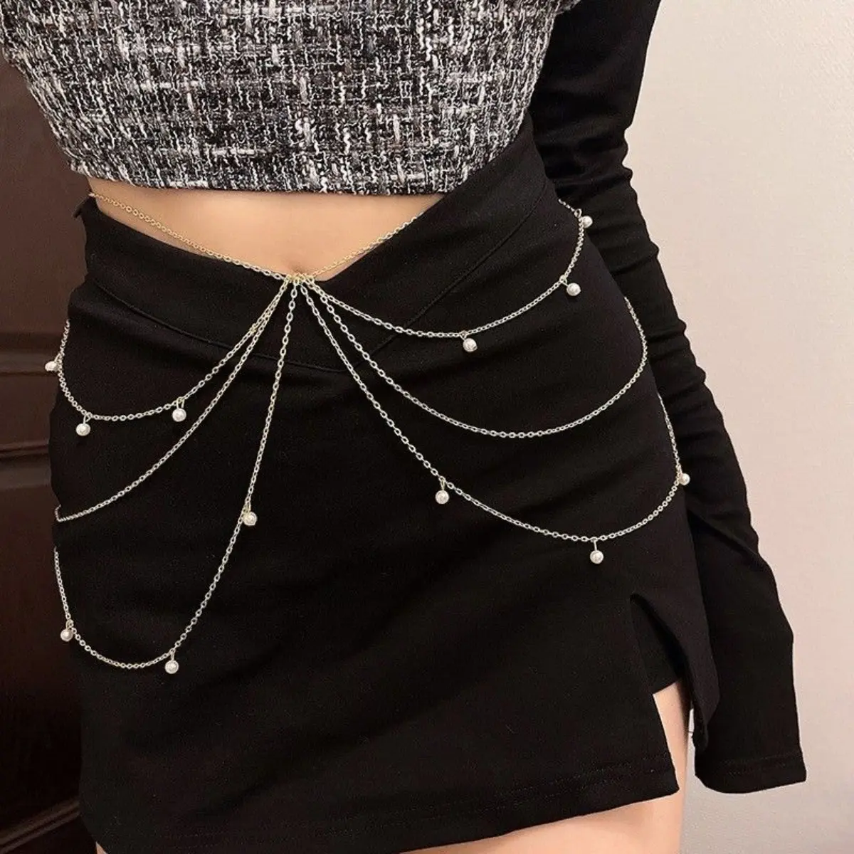 Y2K Metal Waist Chain For Women Trendy Multi Layer Pearl Belt Girls Fashionable Jewelry Waist Chain Summer Sexy Body Chain