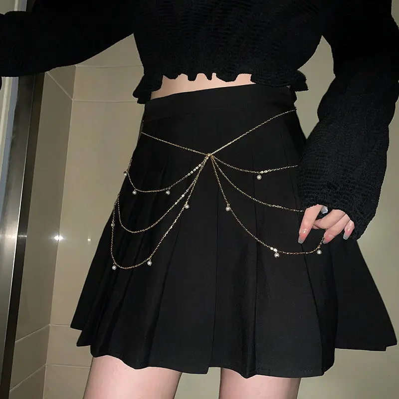 Y2K Metal Waist Chain For Women Trendy Multi Layer Pearl Belt Girls Fashionable Jewelry Waist Chain Summer Sexy Body Chain