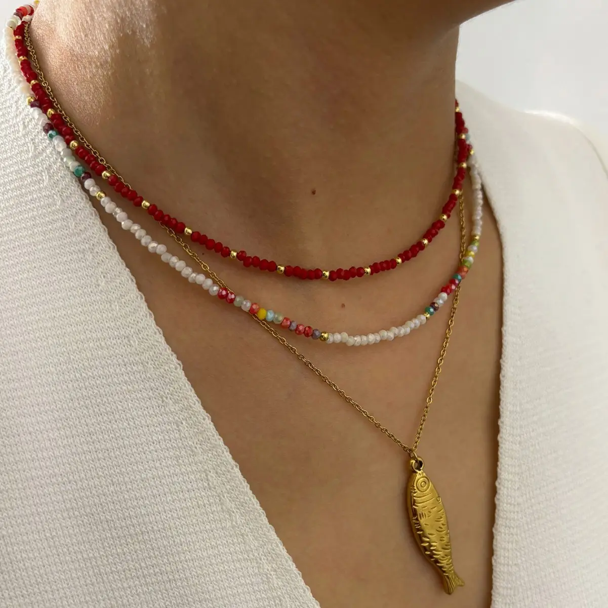 Ethnic Style Matte Bead Necklace Summer Outdoor Beach Body Chain Light Luxury Fashionable Necklace Women's Trendy Accessories