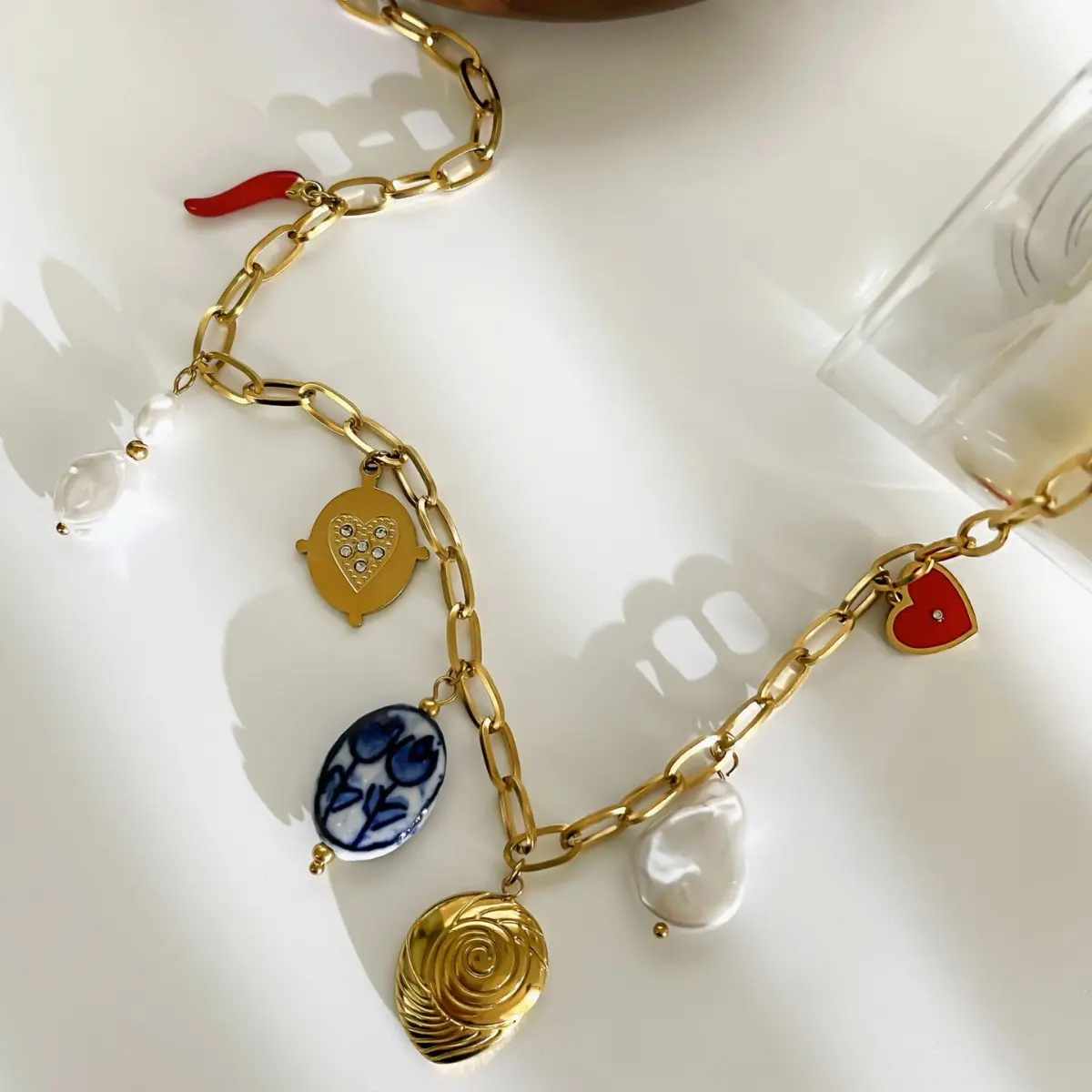 Fashionable Women's Jewelry Necklace Summer Ocean Element Necklace Vintage Matte Metal Necklace Trendy Playful Pearl Body Chain