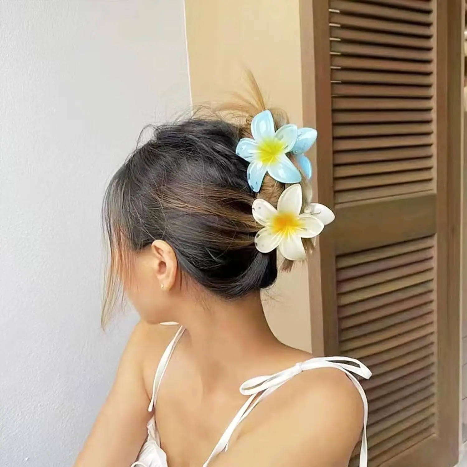 Sweety Flower Hair Claw For Girls Transparent Candy Colored Shark Gripper Clip Little Fresh Frangipani Hairpin Hair Accessories