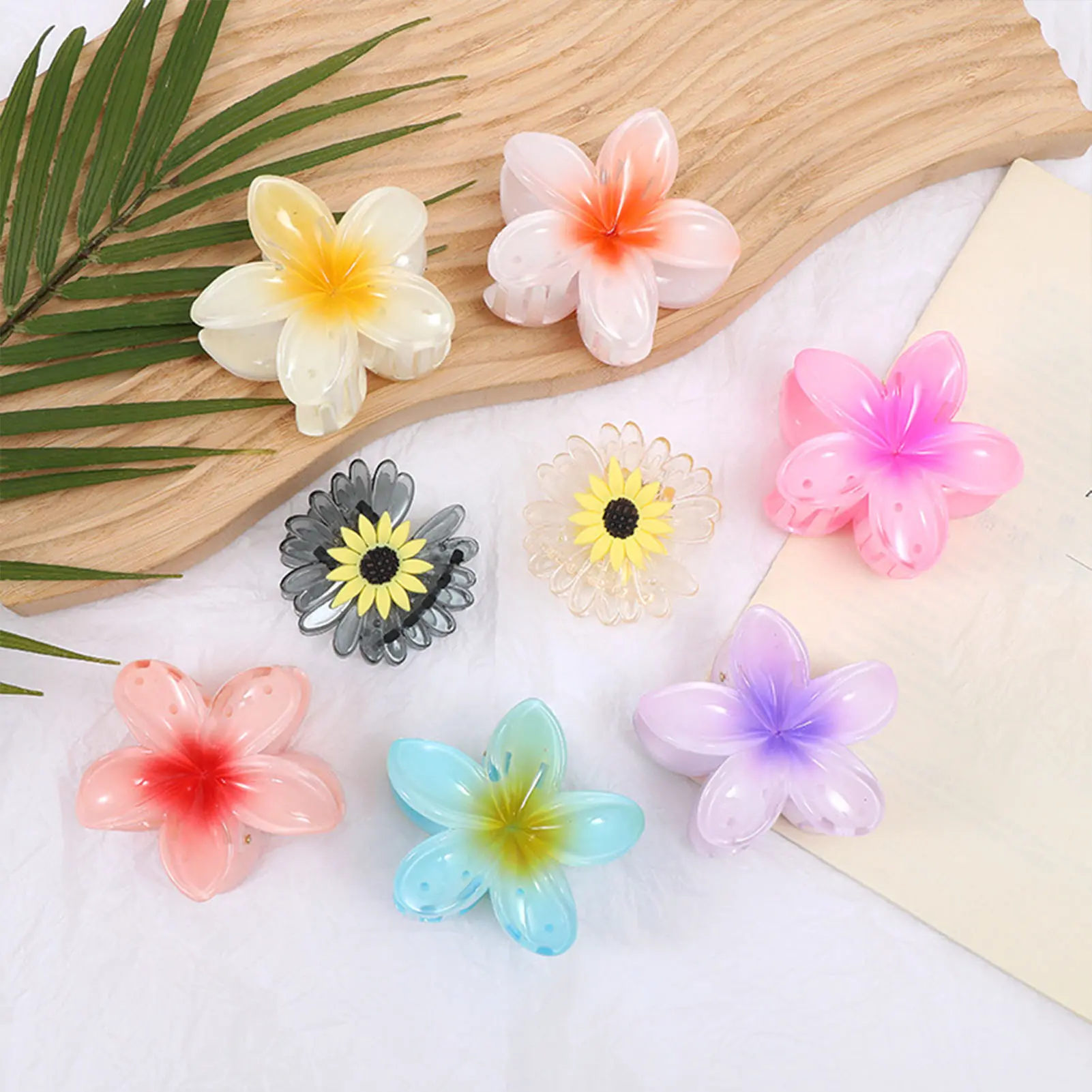 Sweety Flower Hair Claw For Girls Transparent Candy Colored Shark Gripper Clip Little Fresh Frangipani Hairpin Hair Accessories