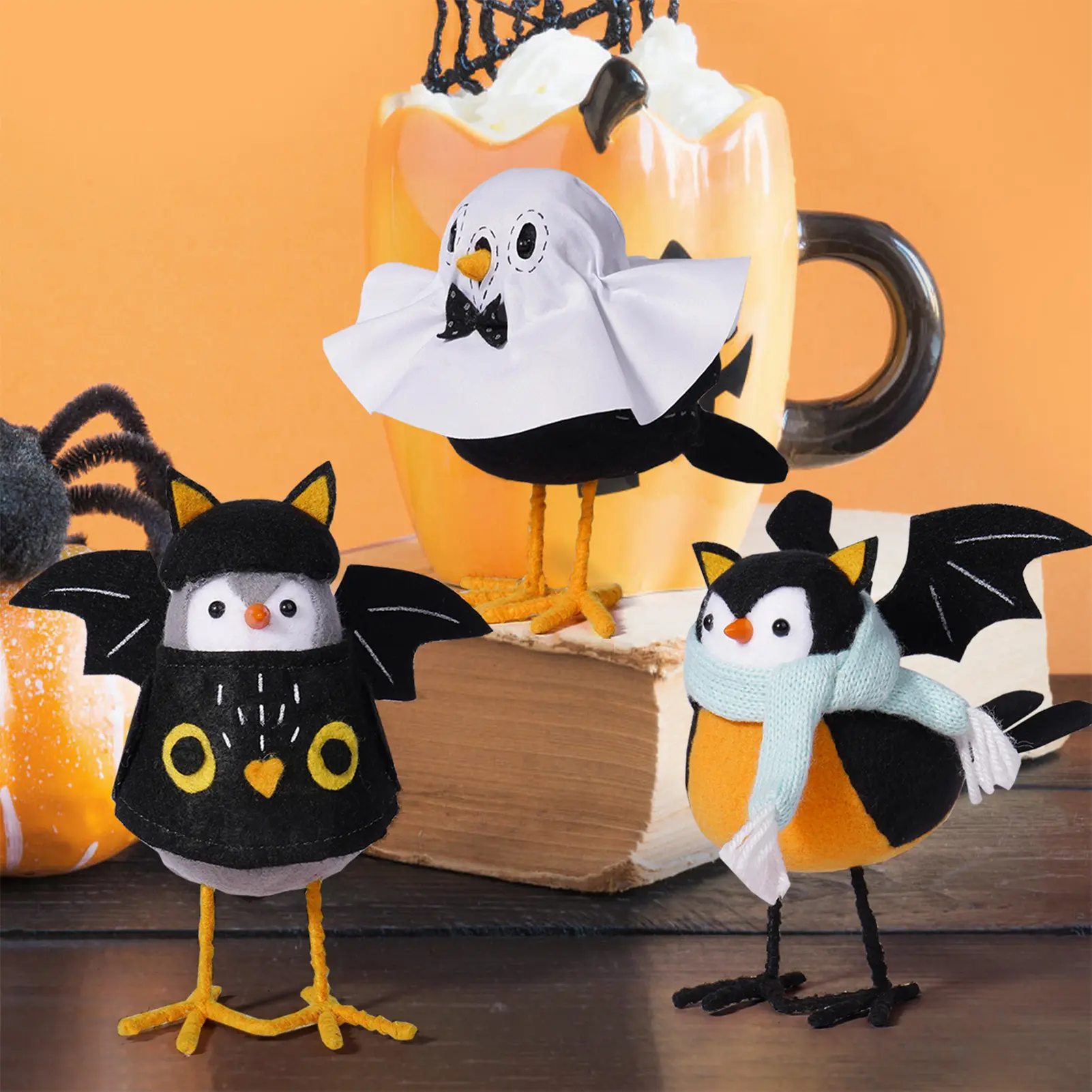 Handmade Halloween Bird Ornament Cute Fabric Bat Ghost Bird Decoration For Cabinet Dining Table Window 2025 Party Decor Props