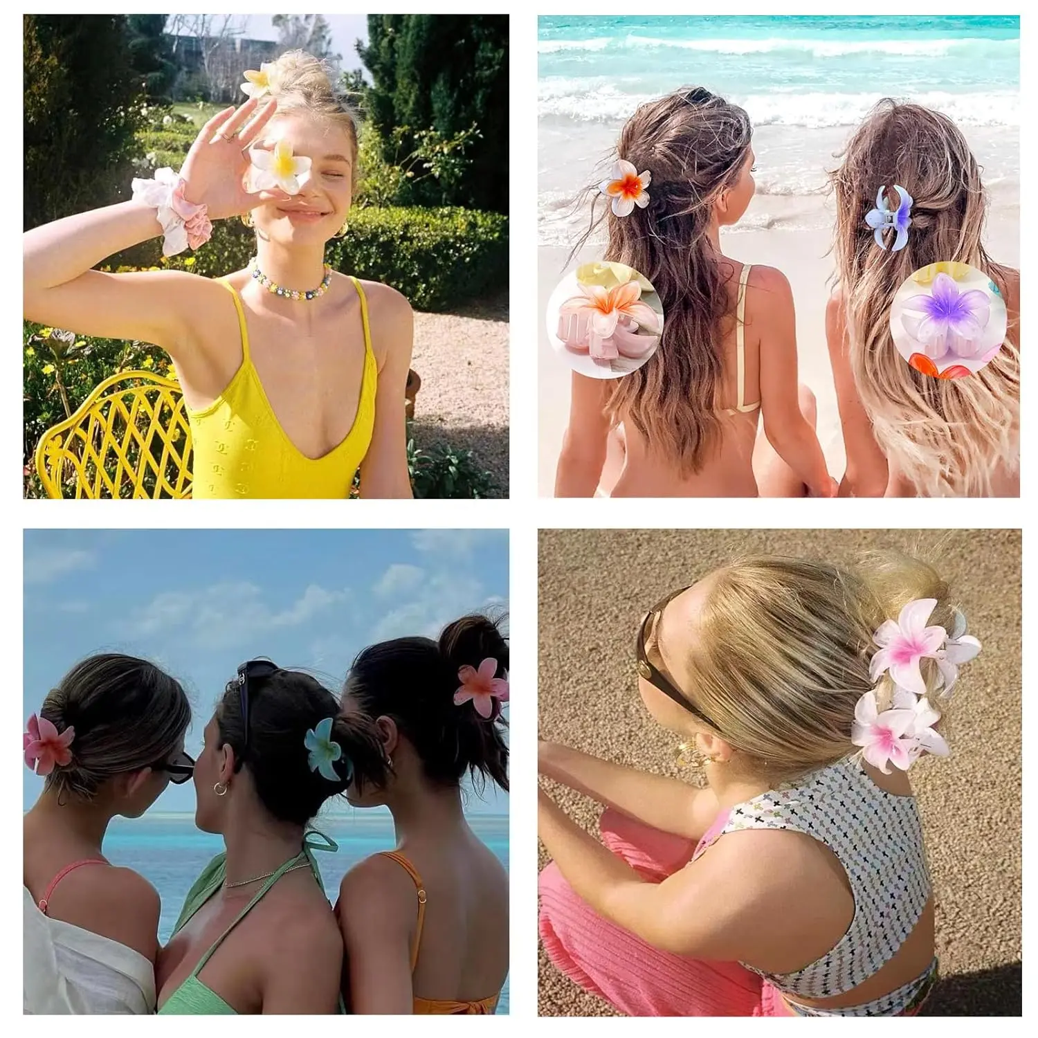 Sweety Flower Hair Claw For Girls Transparent Candy Colored Shark Gripper Clip Little Fresh Frangipani Hairpin Hair Accessories