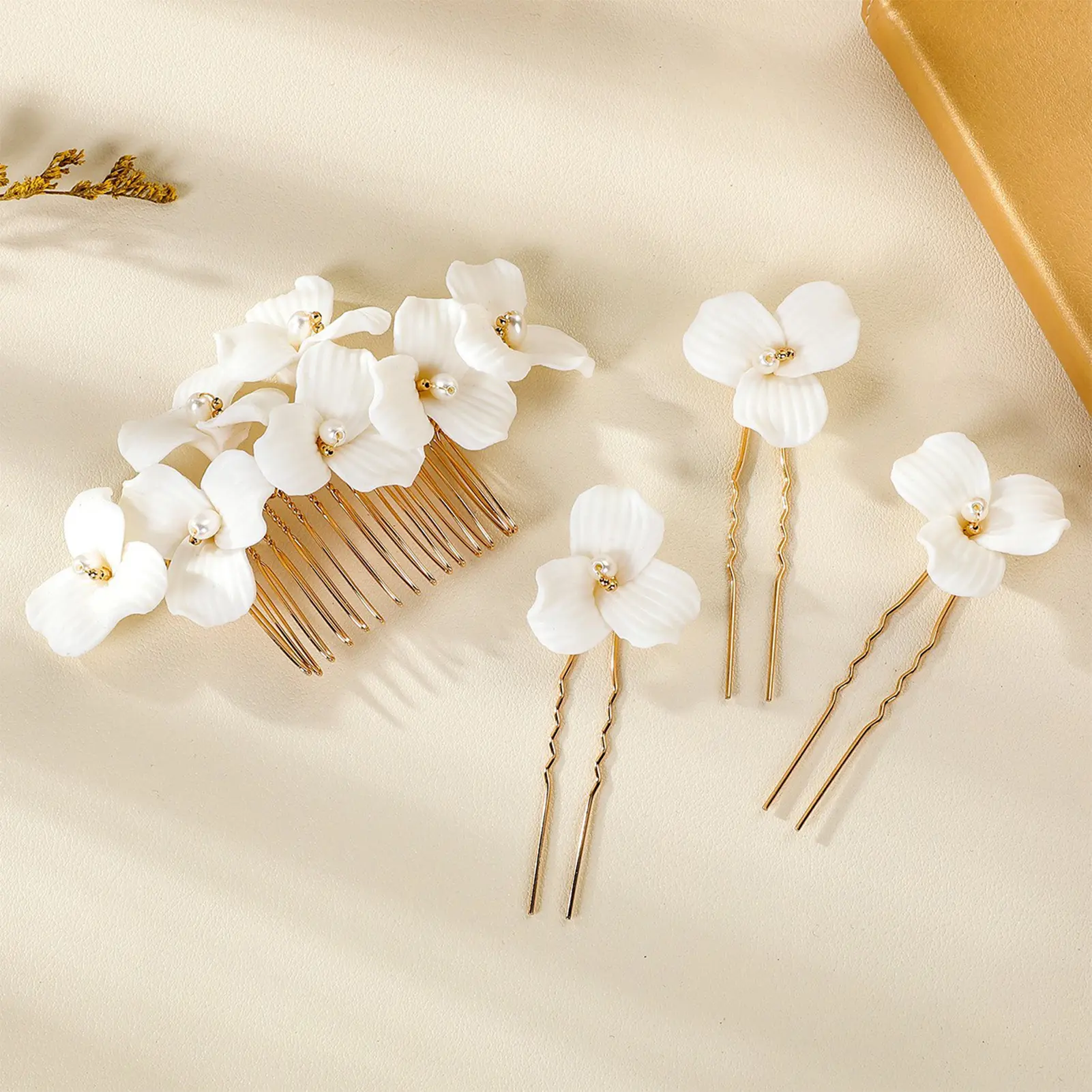 U Shape Women's Hairpin Ceramic Flower Hair Stick Elegant White Floral Pearl Hair Stick For Girls Wedding Hair Accessories