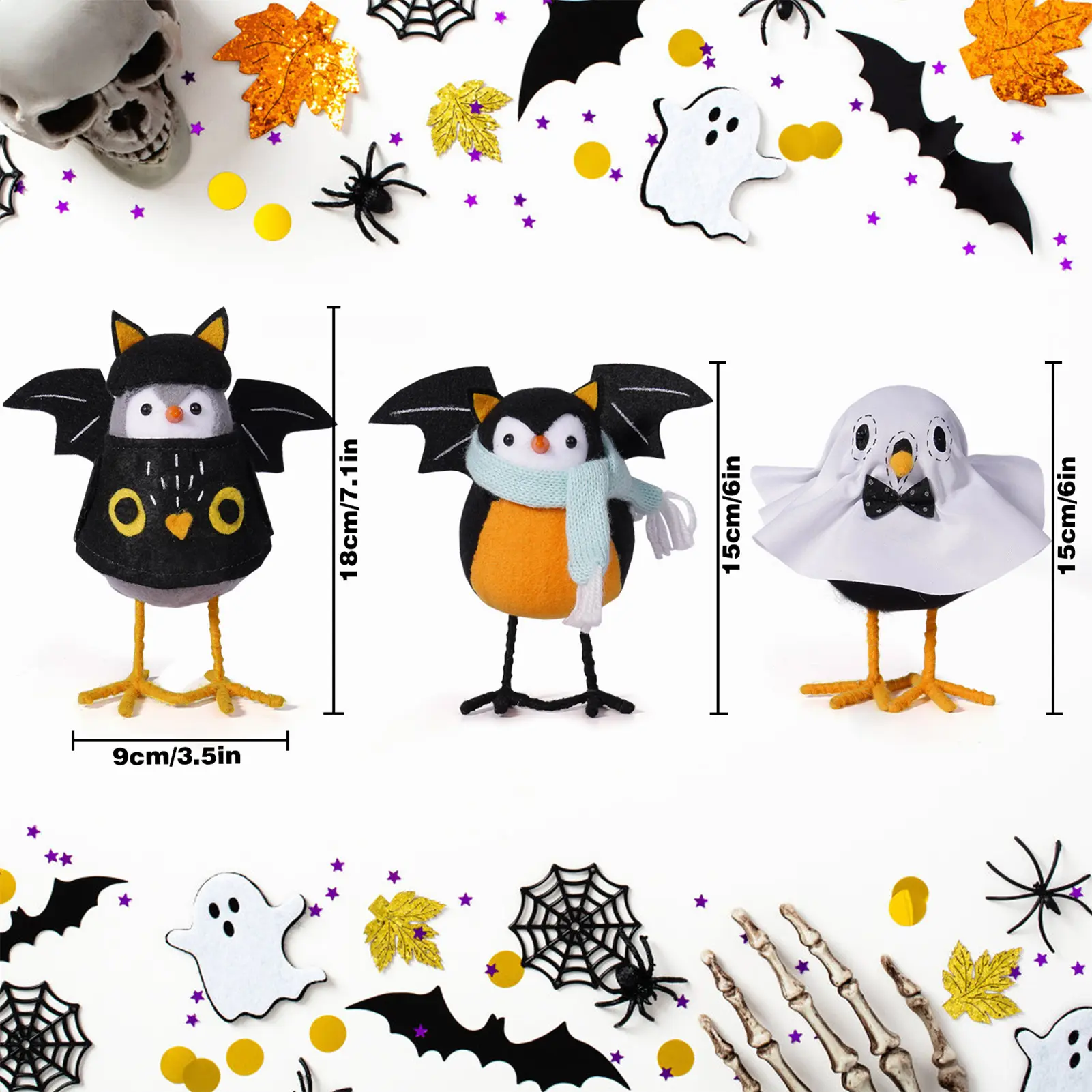 Handmade Halloween Bird Ornament Cute Fabric Bat Ghost Bird Decoration For Cabinet Dining Table Window 2025 Party Decor Props