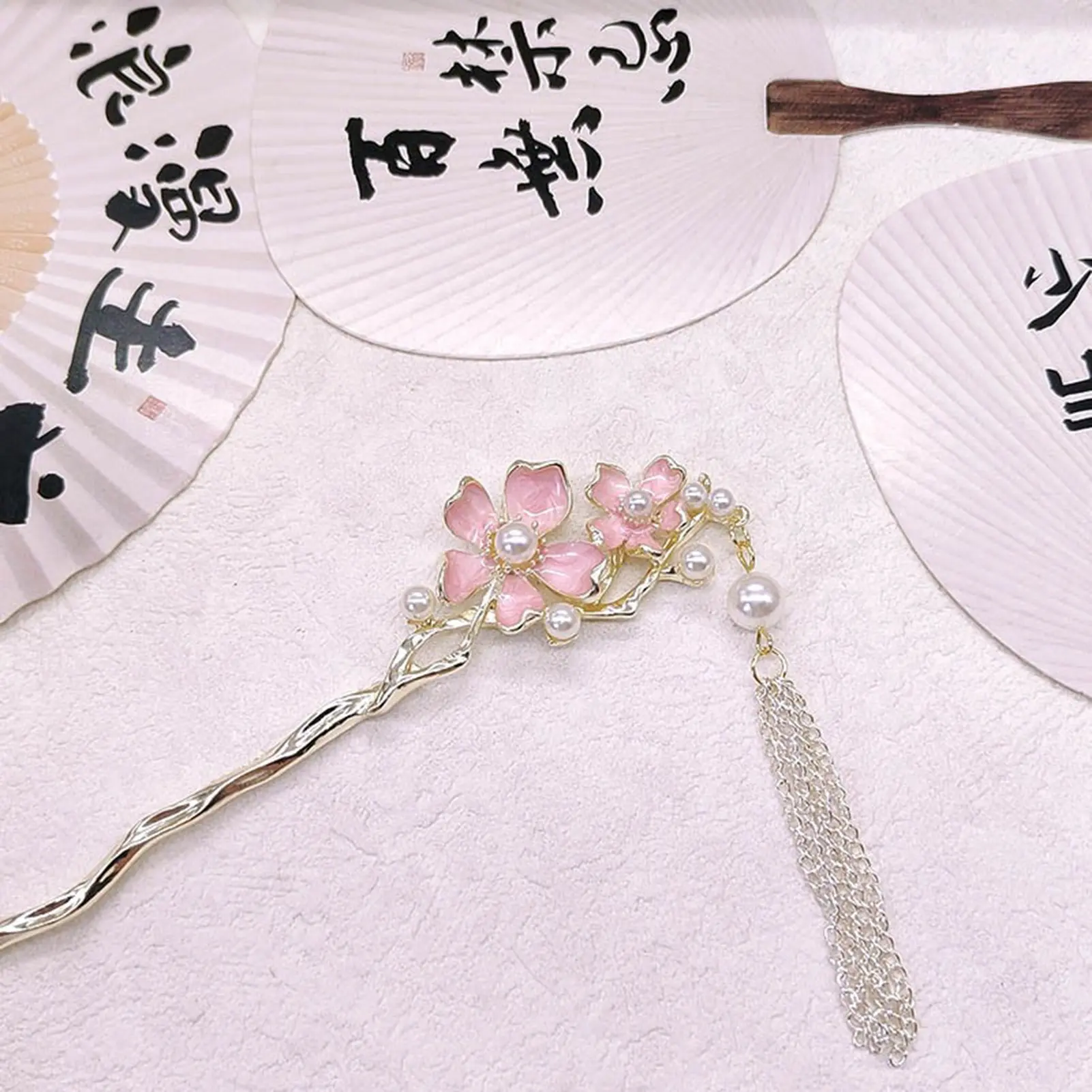 Sweet Romantic Flower Hairpin Vintage Chinese Pink Floral Pearl Tassel Hair Stick For Women Hanfu Hair Accessory Girls Hairpin