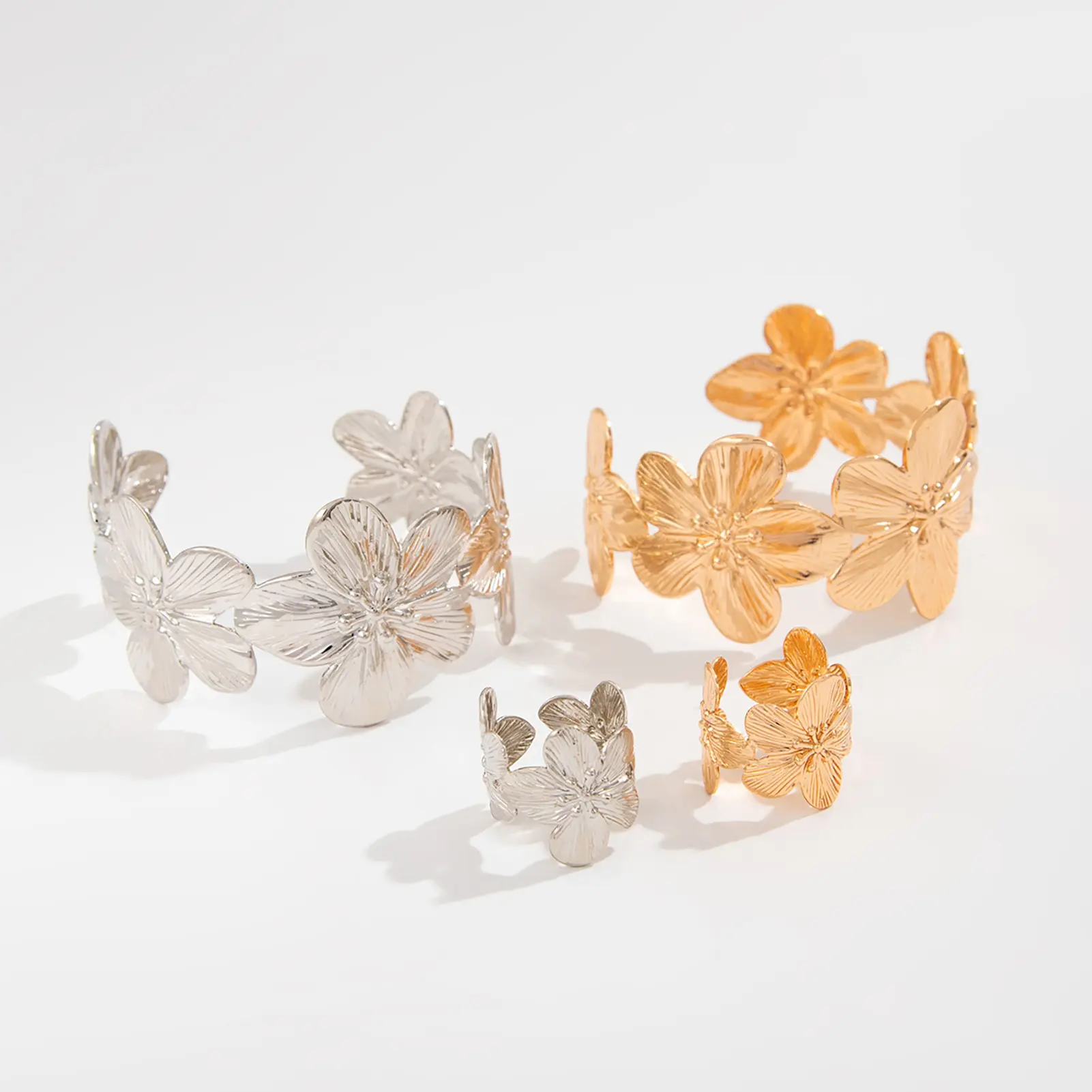 Fashion Flower Ring Bracelet For Women Irregular Ocean Element Ring Set Girls Summer Trendy Hand Decor Jewelry Accessories