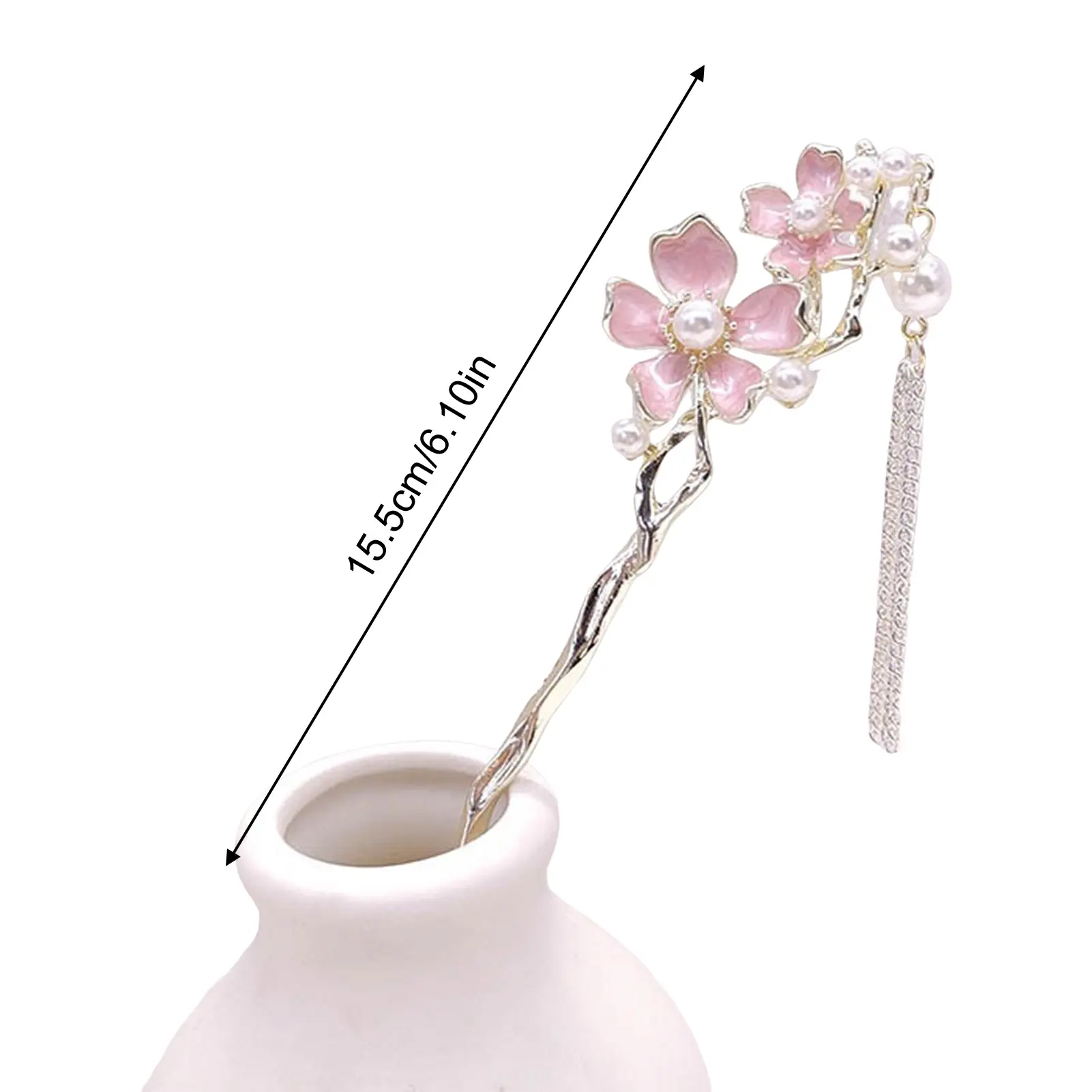 Sweet Romantic Flower Hairpin Vintage Chinese Pink Floral Pearl Tassel Hair Stick For Women Hanfu Hair Accessory Girls Hairpin