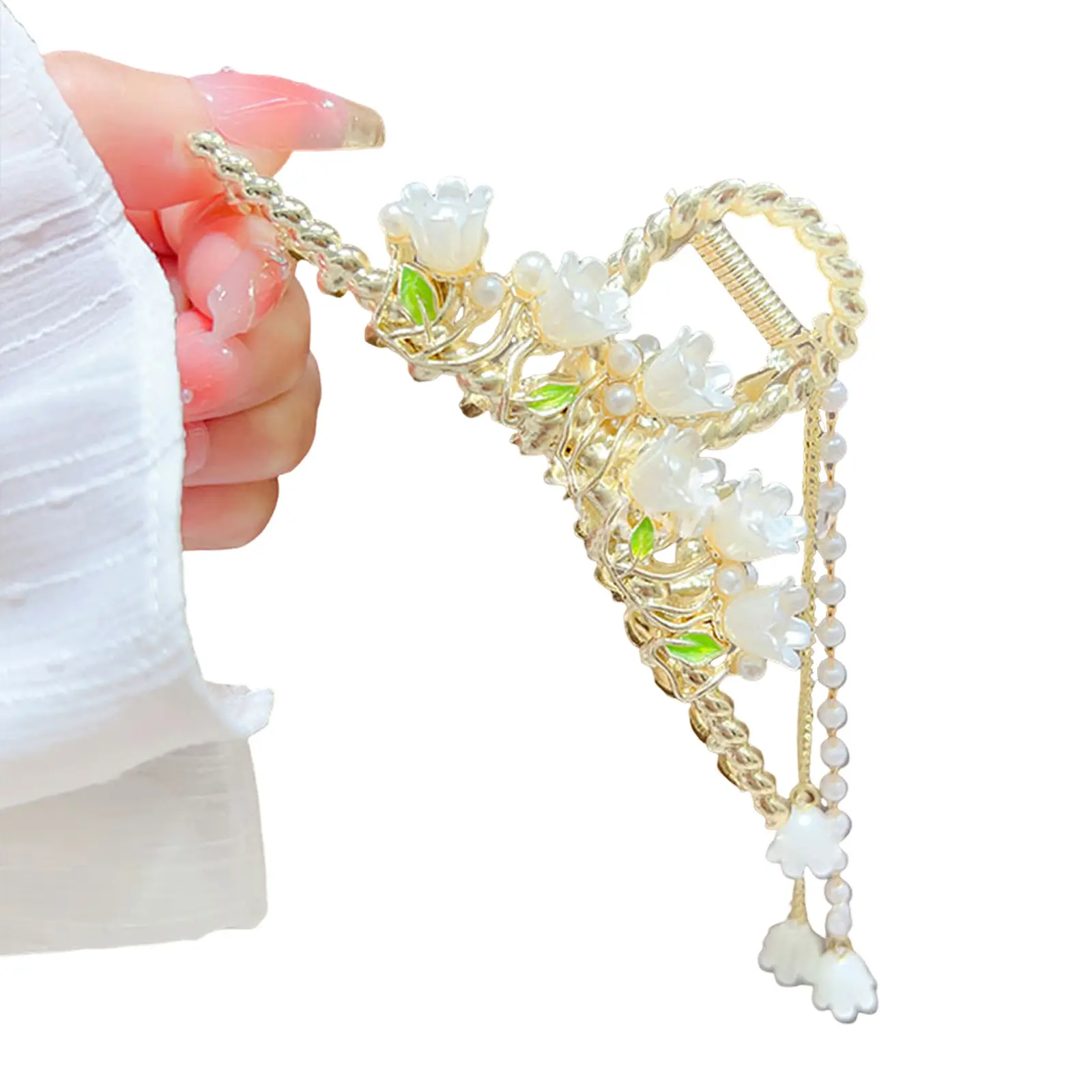Fashionable Flower Hair Claw Elegant Bell Orchid Tassel Shark Gripper For Women Girls Trendy Summer Beach Jewelry Hair Accessory