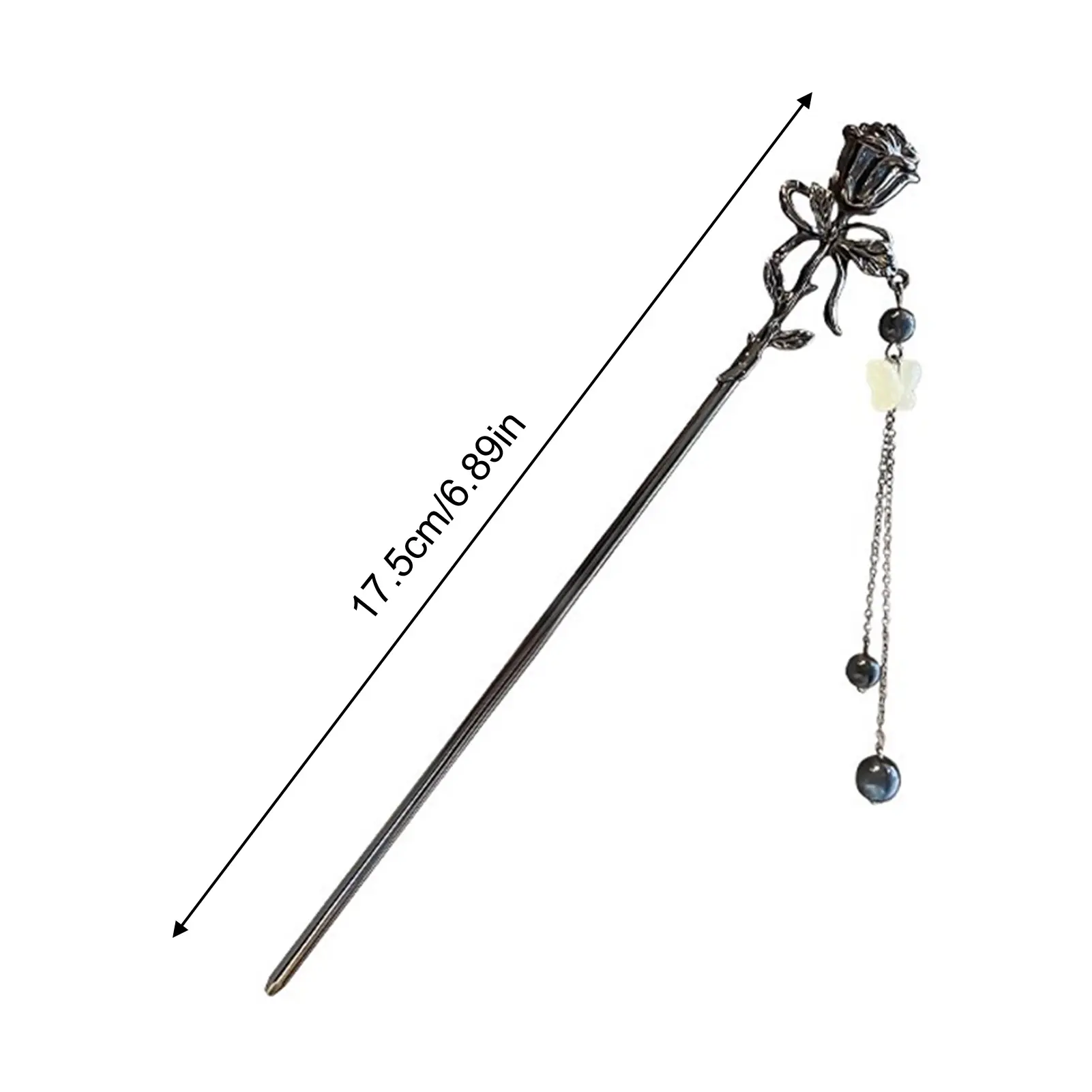 Neo Chinese Style Hairpin For Women Elegant Black Rose Tassel Hair Stick Trendy Metal Flower Hair Pin Girls Hair Accessories