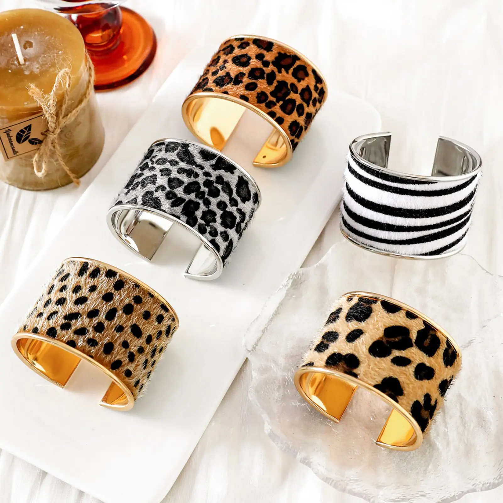 Trendy Leopard Print Open Bracelet For Women Exaggerated Personality Metal Wristband Girls Sexy Fashion Hand Jewelry Accessories