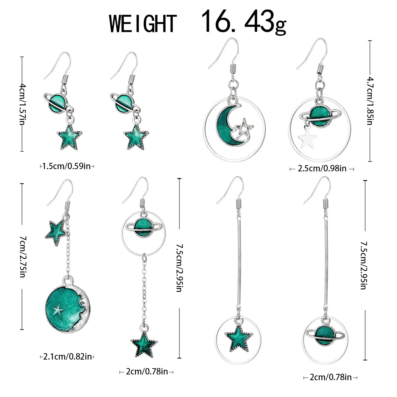 4 Pairs Earring Set For Women Asymmetric Star Moon Design Dangle Earrings Trendy Drip Oil Earrings Jewelry Ear Accessories
