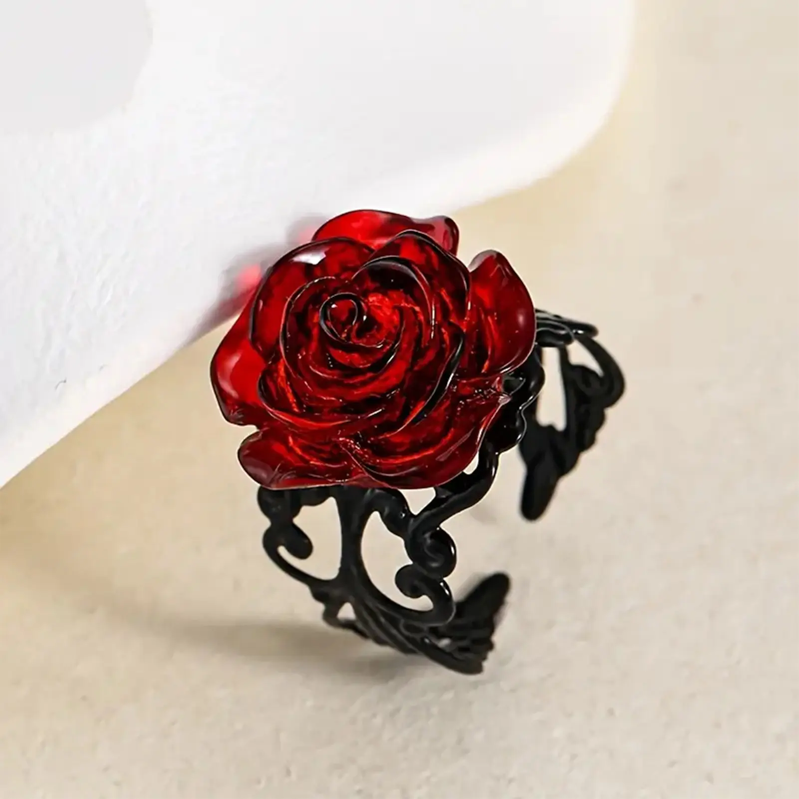 Gothic Style Ring For Women Red Rose Black Thorn Open Ring Halloween Decorative Ring Anime Cosplay Props Jewelry Accessories