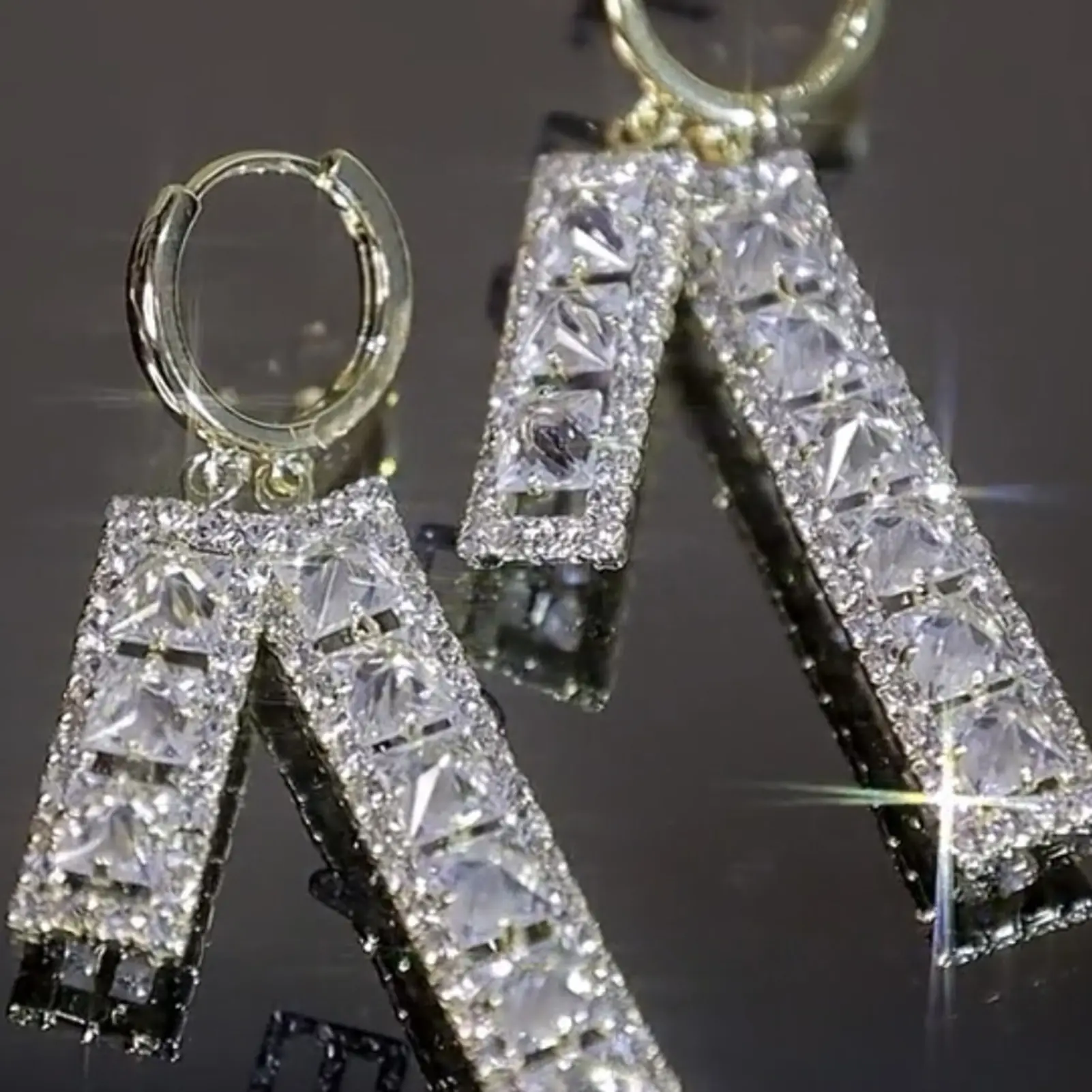 Glitter Tassel Earrings For Women Fashionable Trendy Full Rhinestone Zircon Earrings Exquisite Geometric Jewelry Ear Accessories